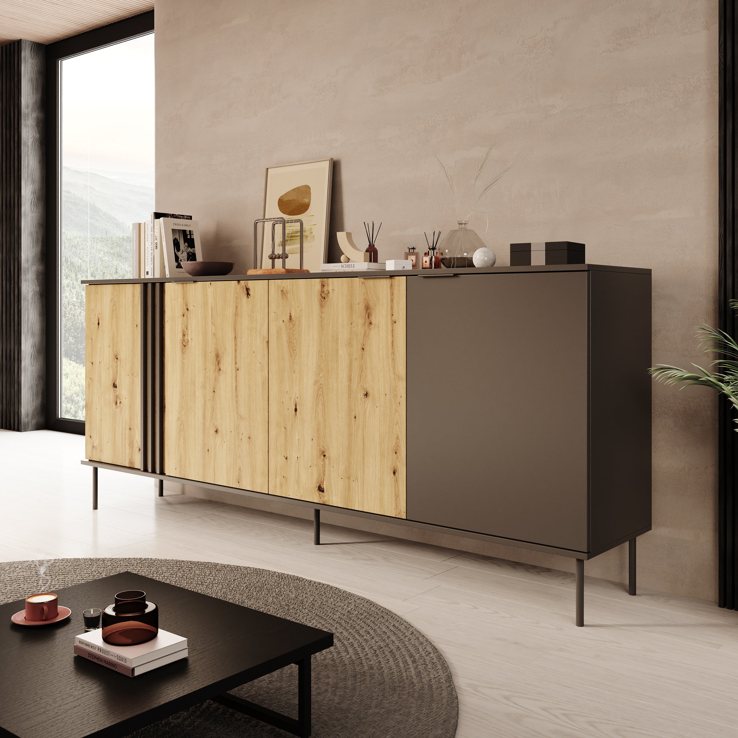 Rogan - Dressoir - Zwart - 220x40x92 cm