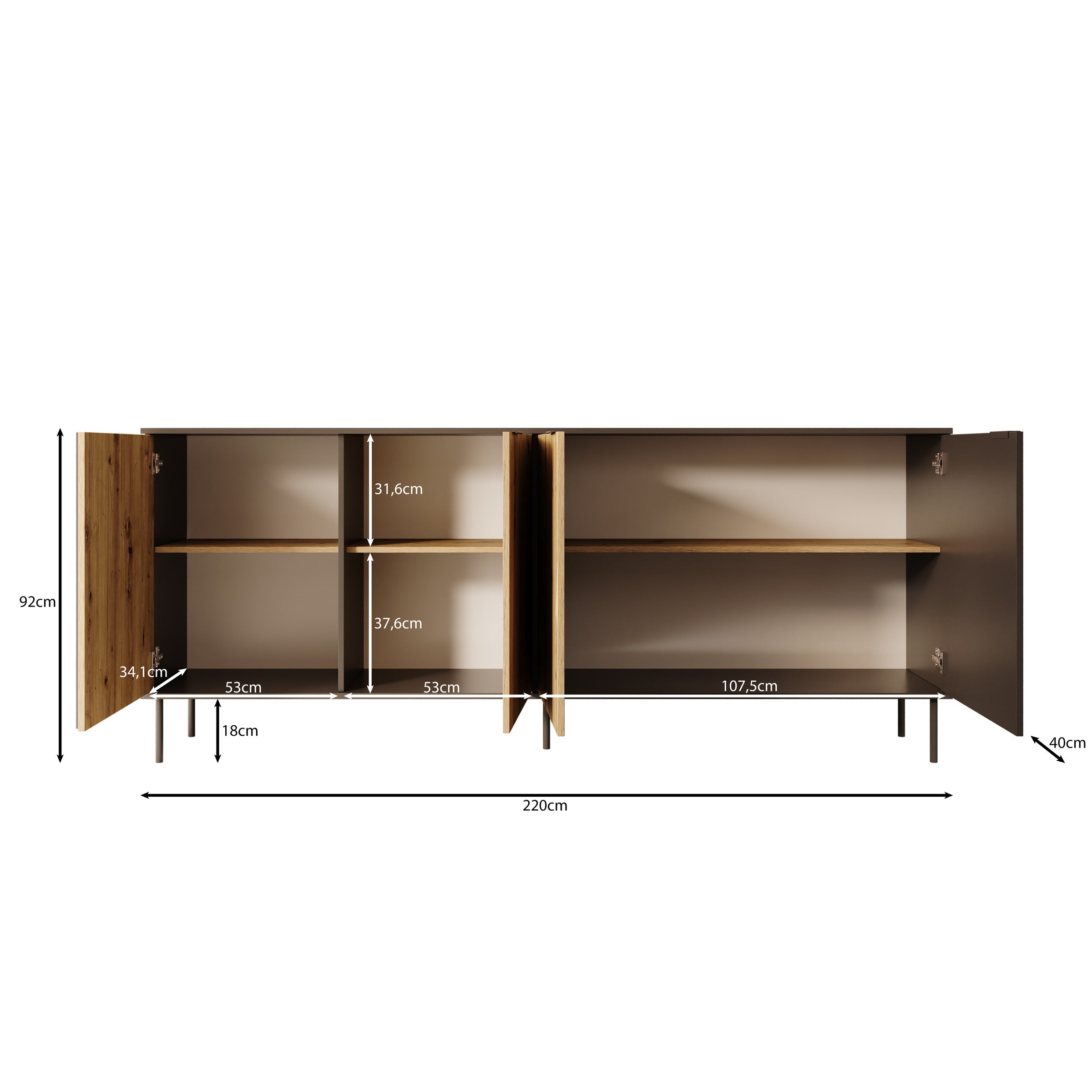 Rogan - Dressoir - Zwart - 220x40x92 cm