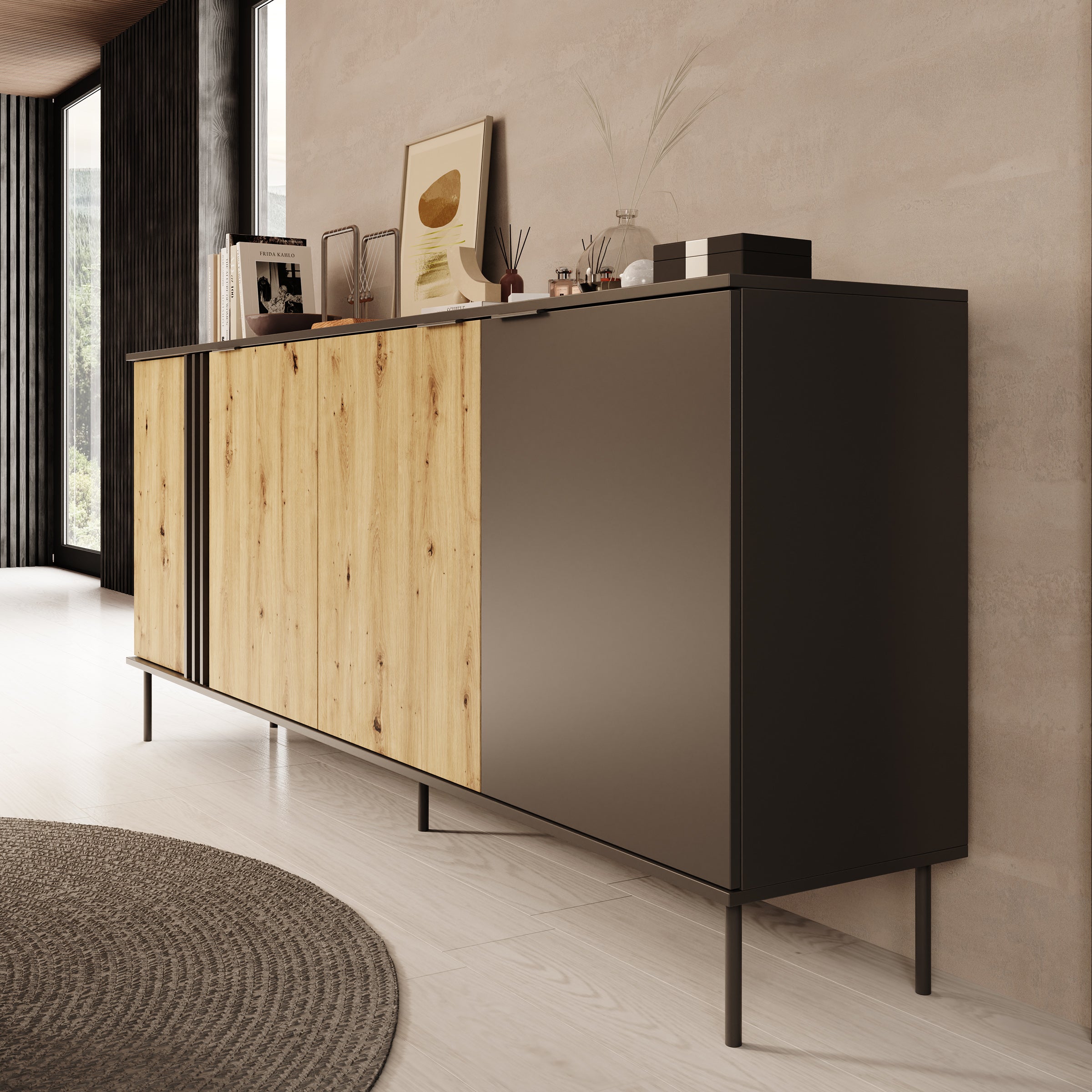 Rogan - Dressoir - Zwart - 220x40x92 cm