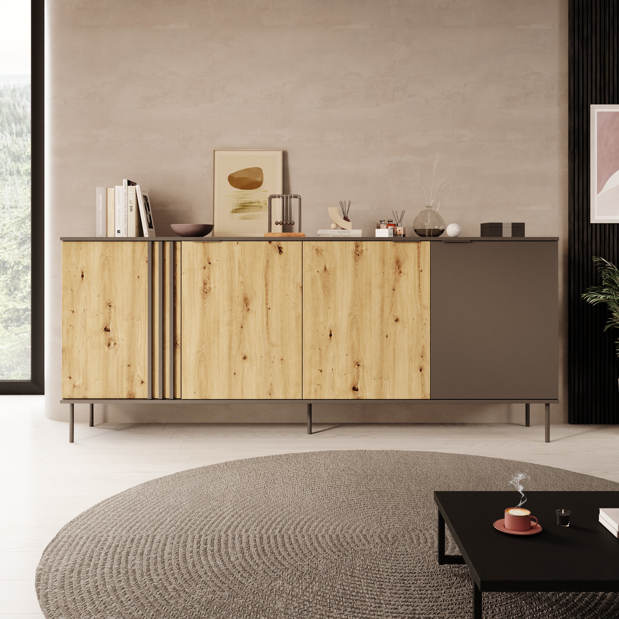 Rogan - Dressoir - Zwart - 220x40x92 cm