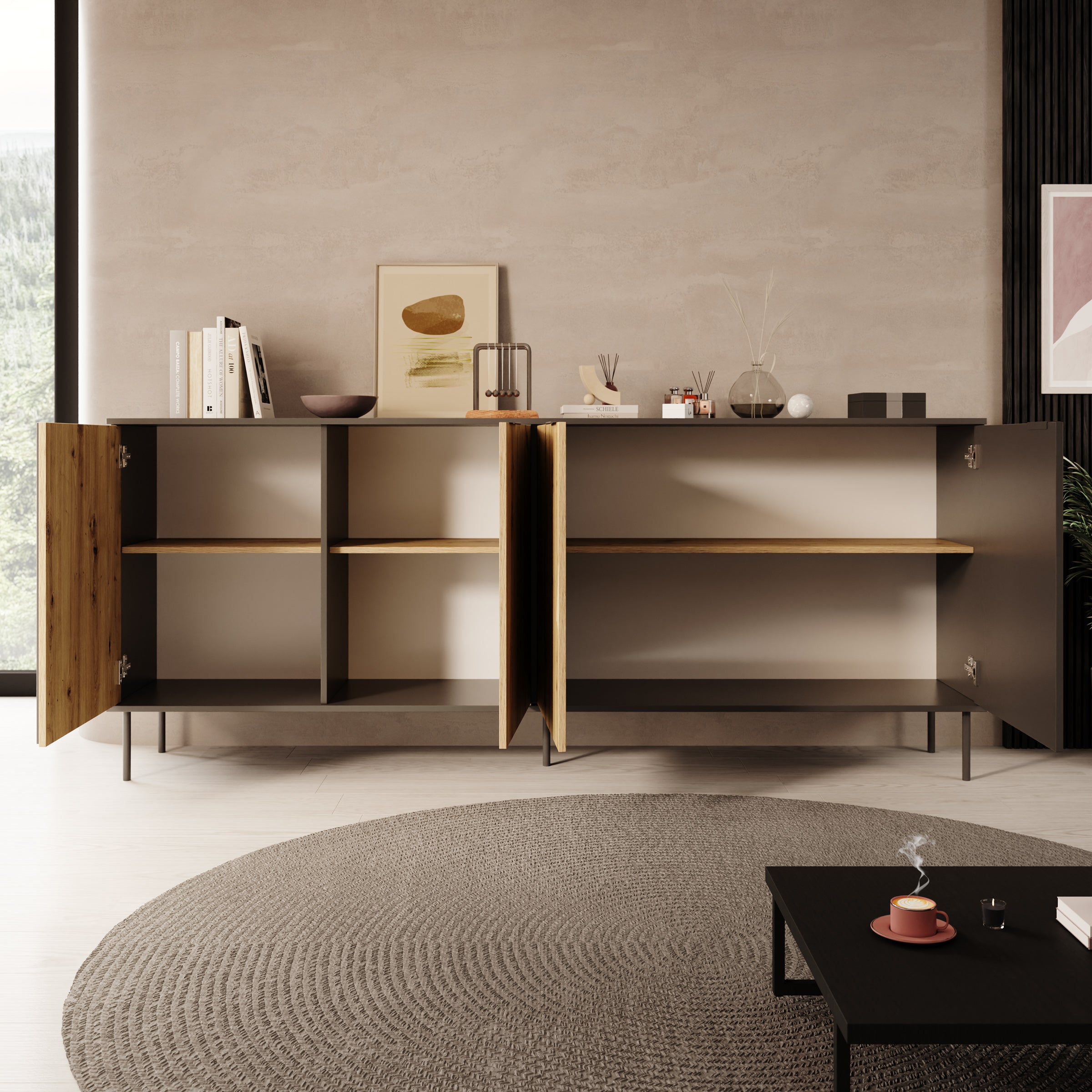 Rogan - Dressoir - Zwart - 220x40x92 cm