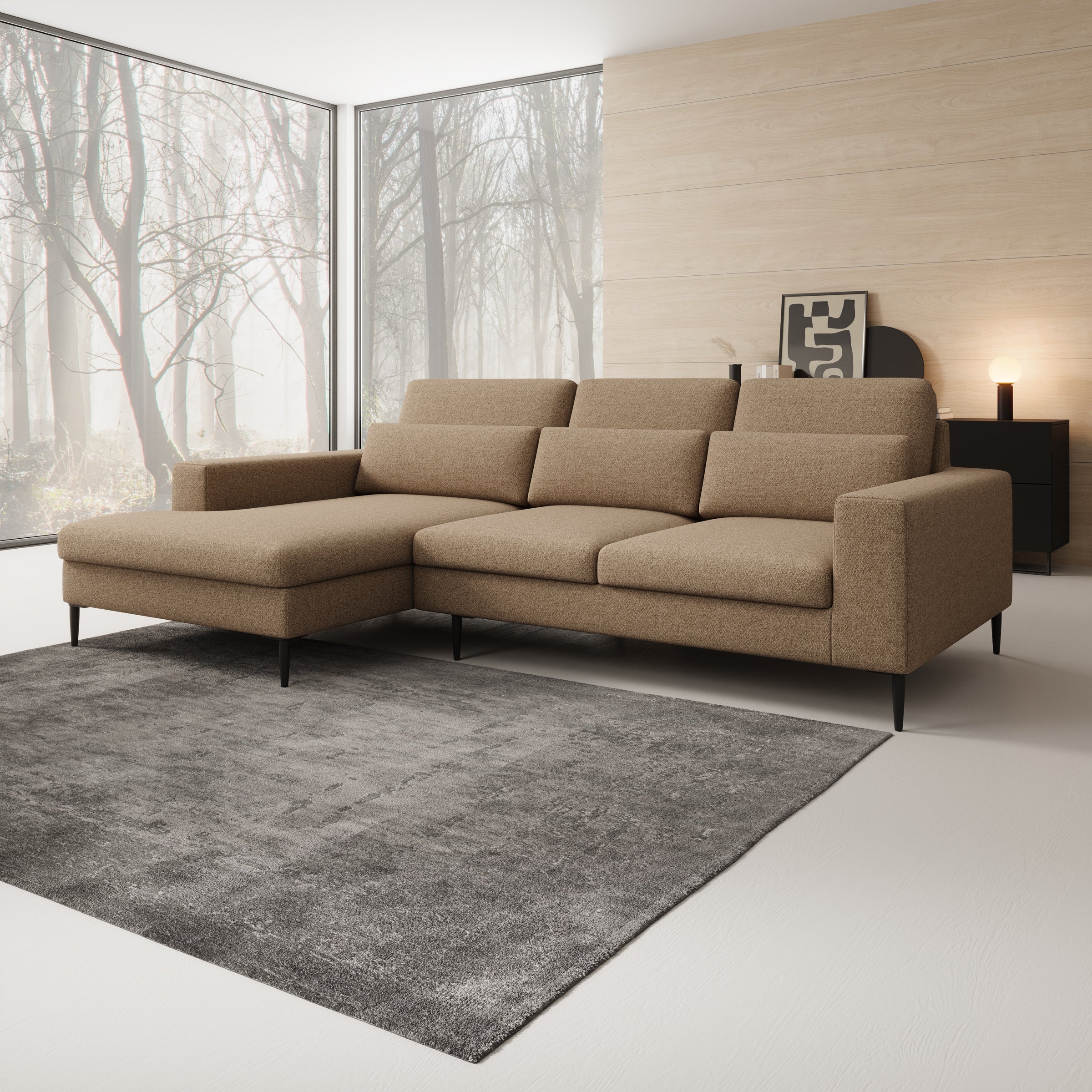 Rosano - Hoekbank 3-zits met chaise longue - Stof beige - Links