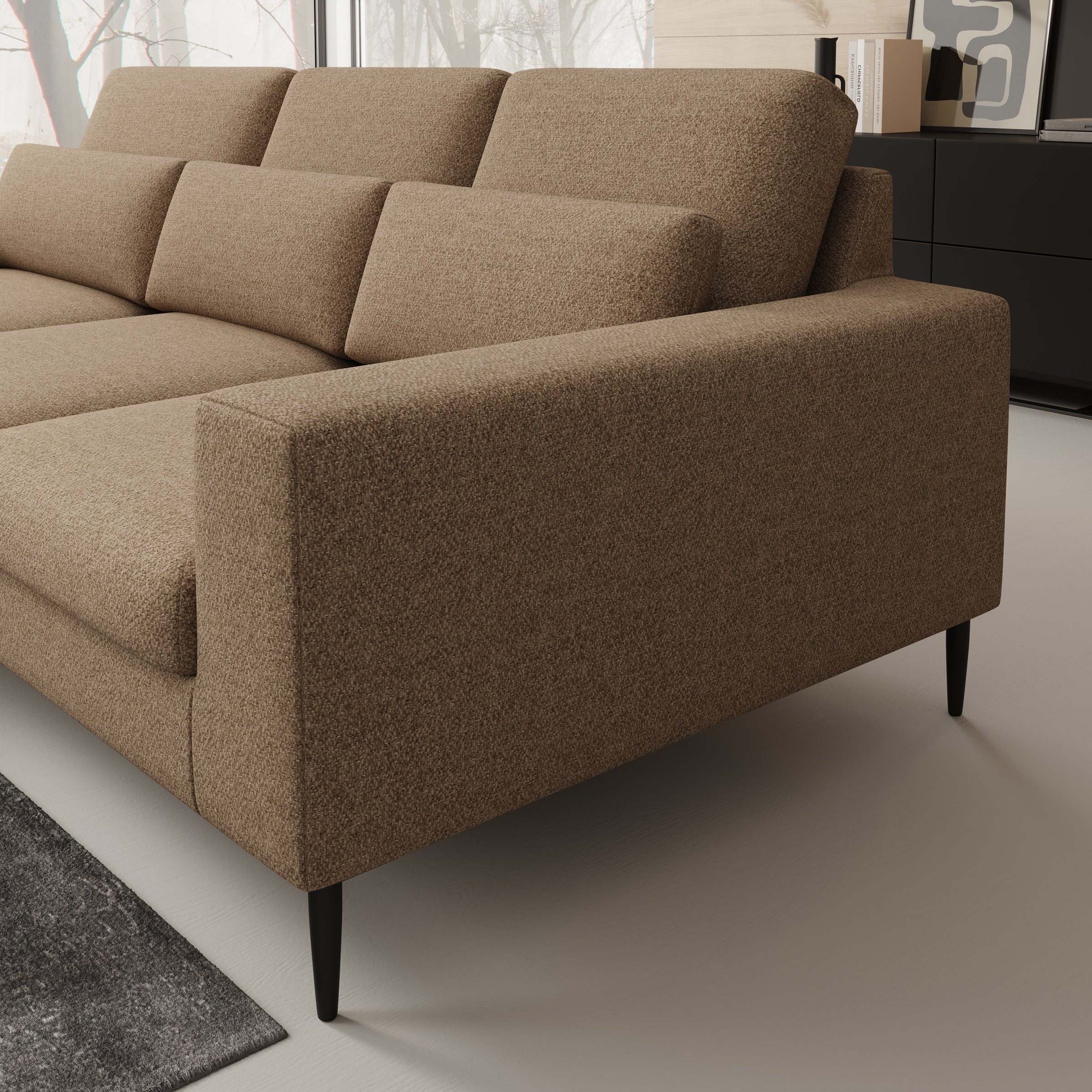 Rosano - Hoekbank 3-zits met chaise longue - Stof beige - Links