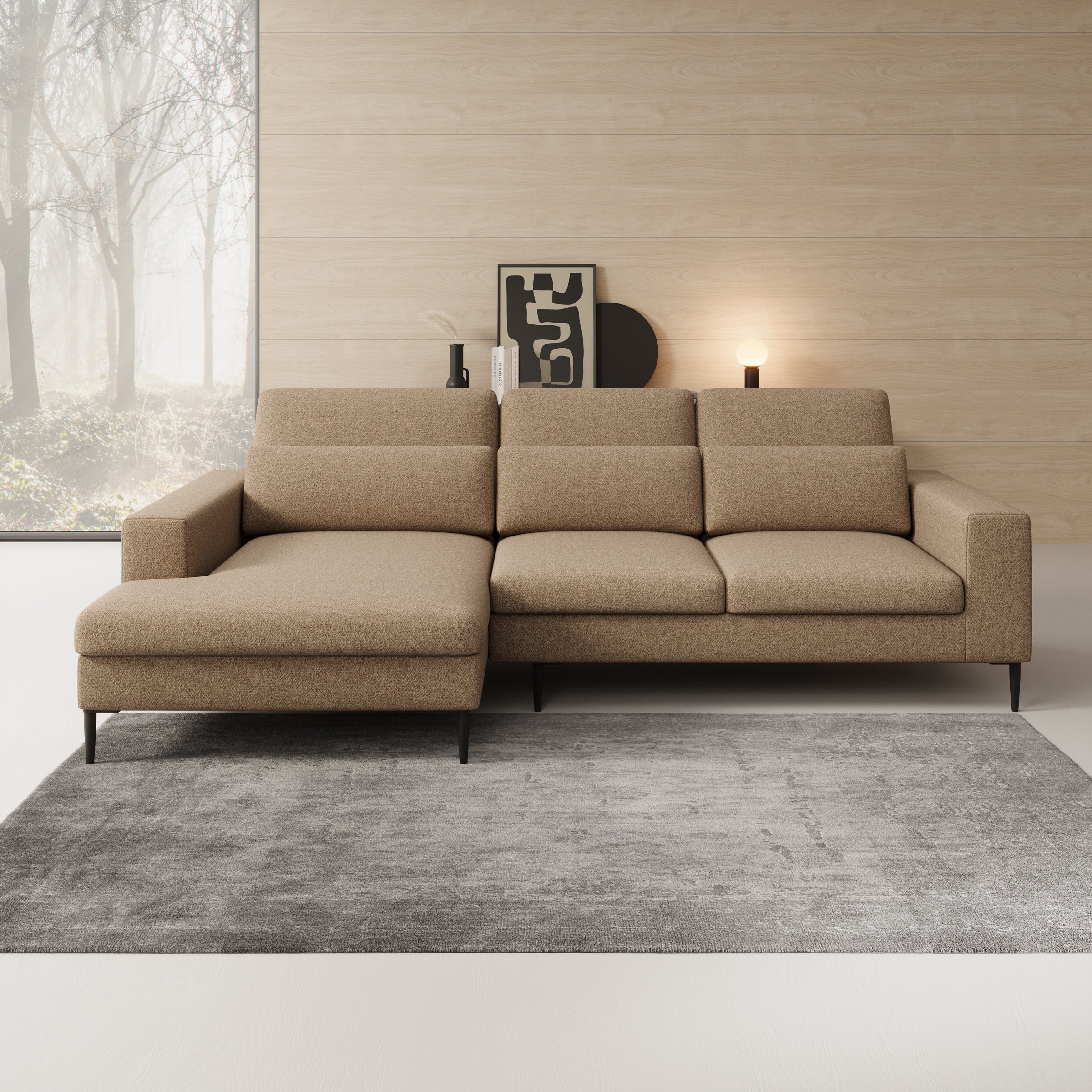 Rosano - Hoekbank 3-zits met chaise longue - Stof beige - Links