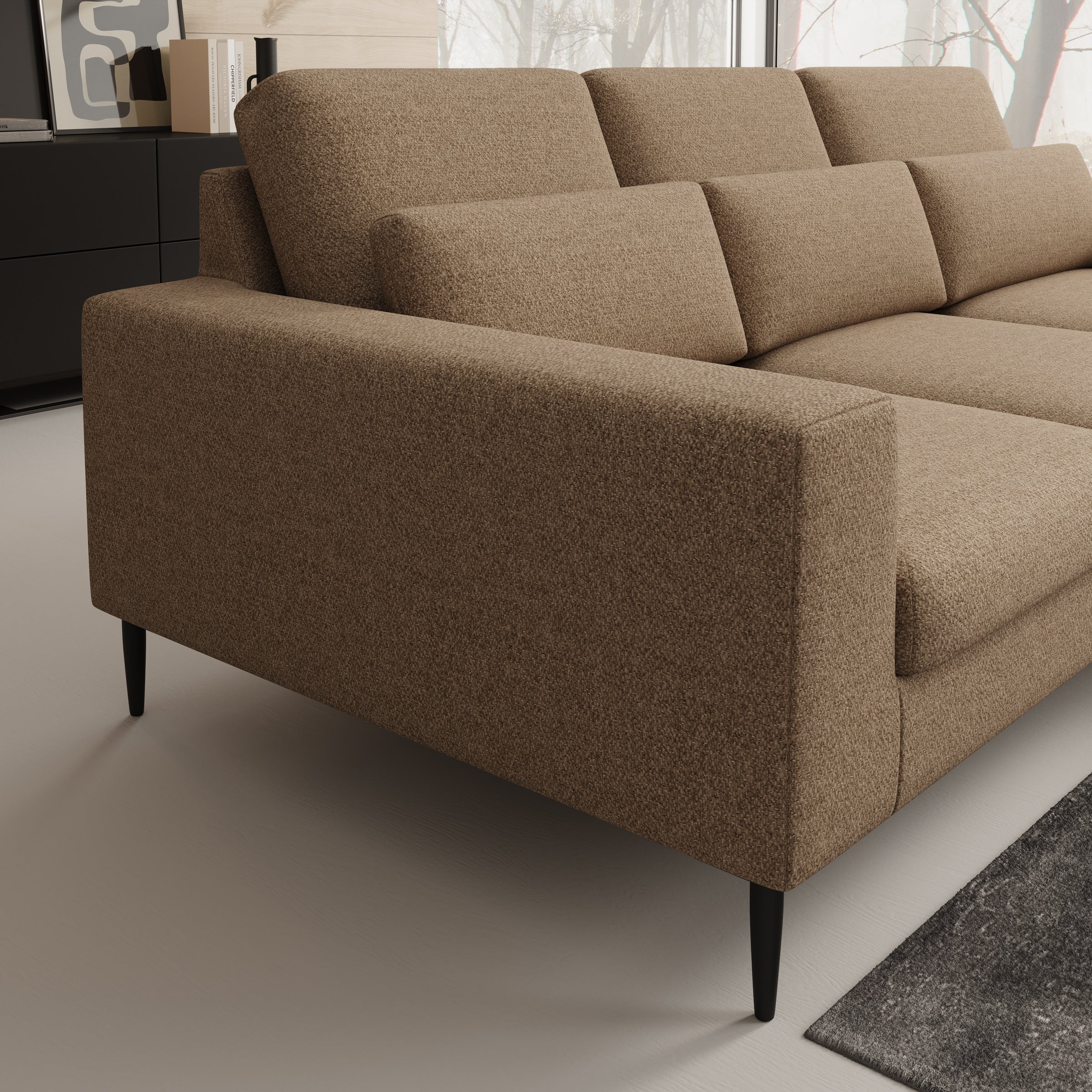 Rosano - Hoekbank 3-zits met chaise longue - Stof beige - Rechts