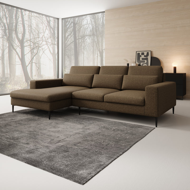 Rosano - Hoekbank 3-zits met chaise longue - Stof bruin - Links