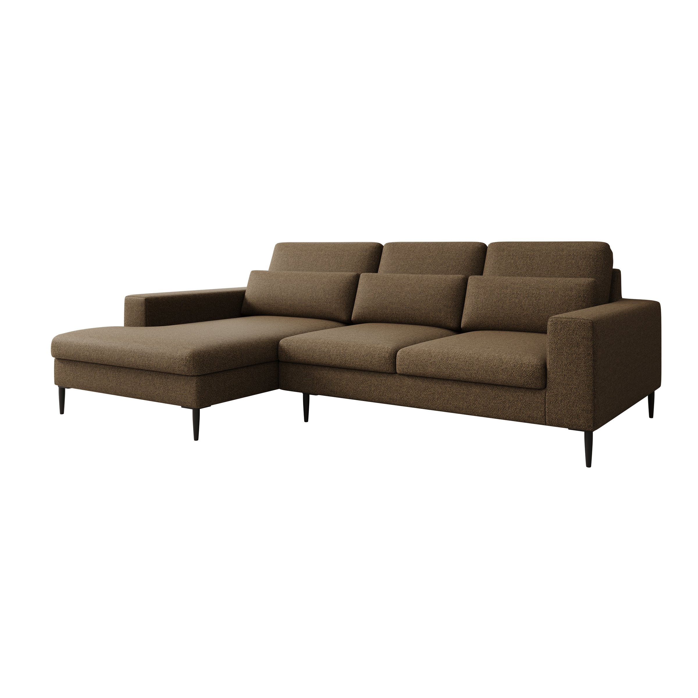 Rosano - Hoekbank 3-zits met chaise longue - Stof bruin - Links