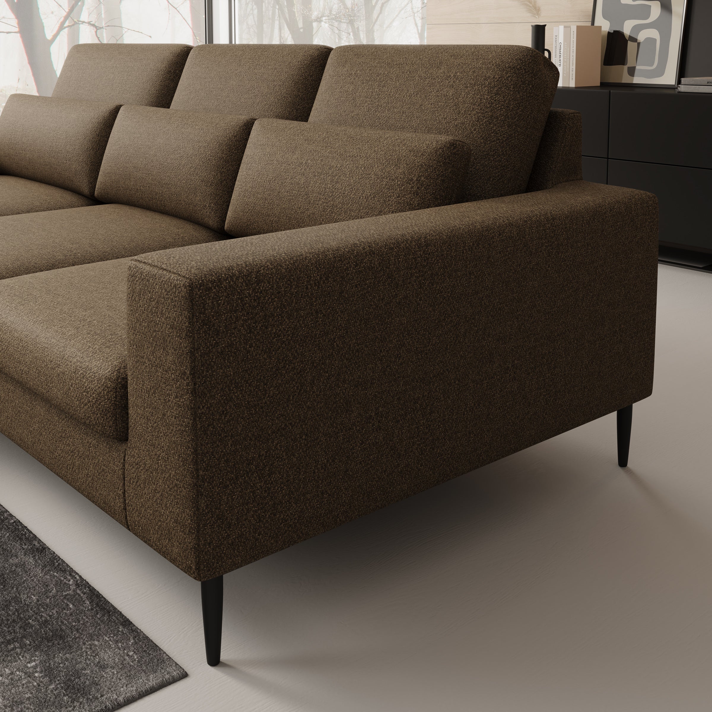 Rosano - Hoekbank 3-zits met chaise longue - Stof bruin - Links