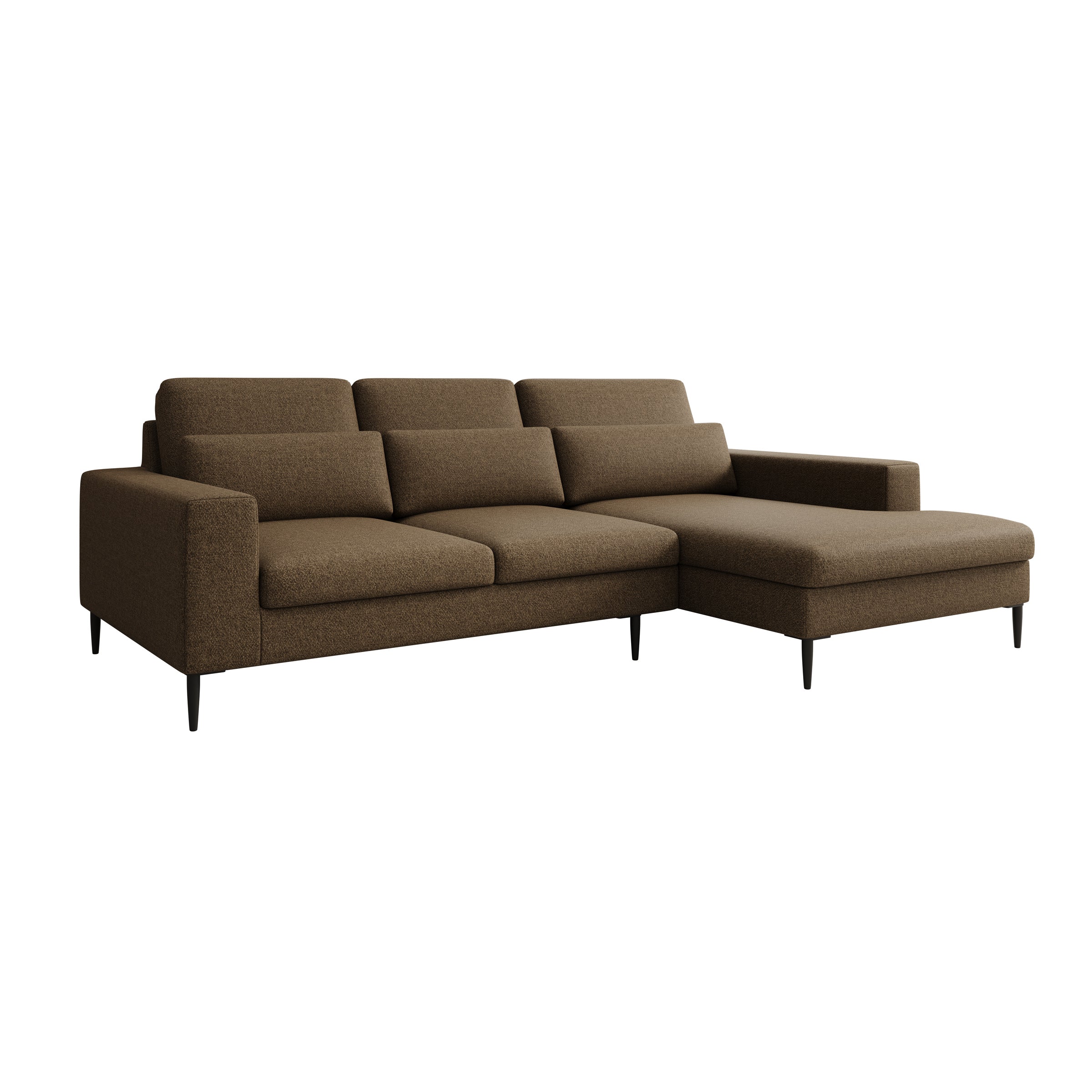 Rosano - Hoekbank 3-zits met chaise longue - Stof bruin - Rechts
