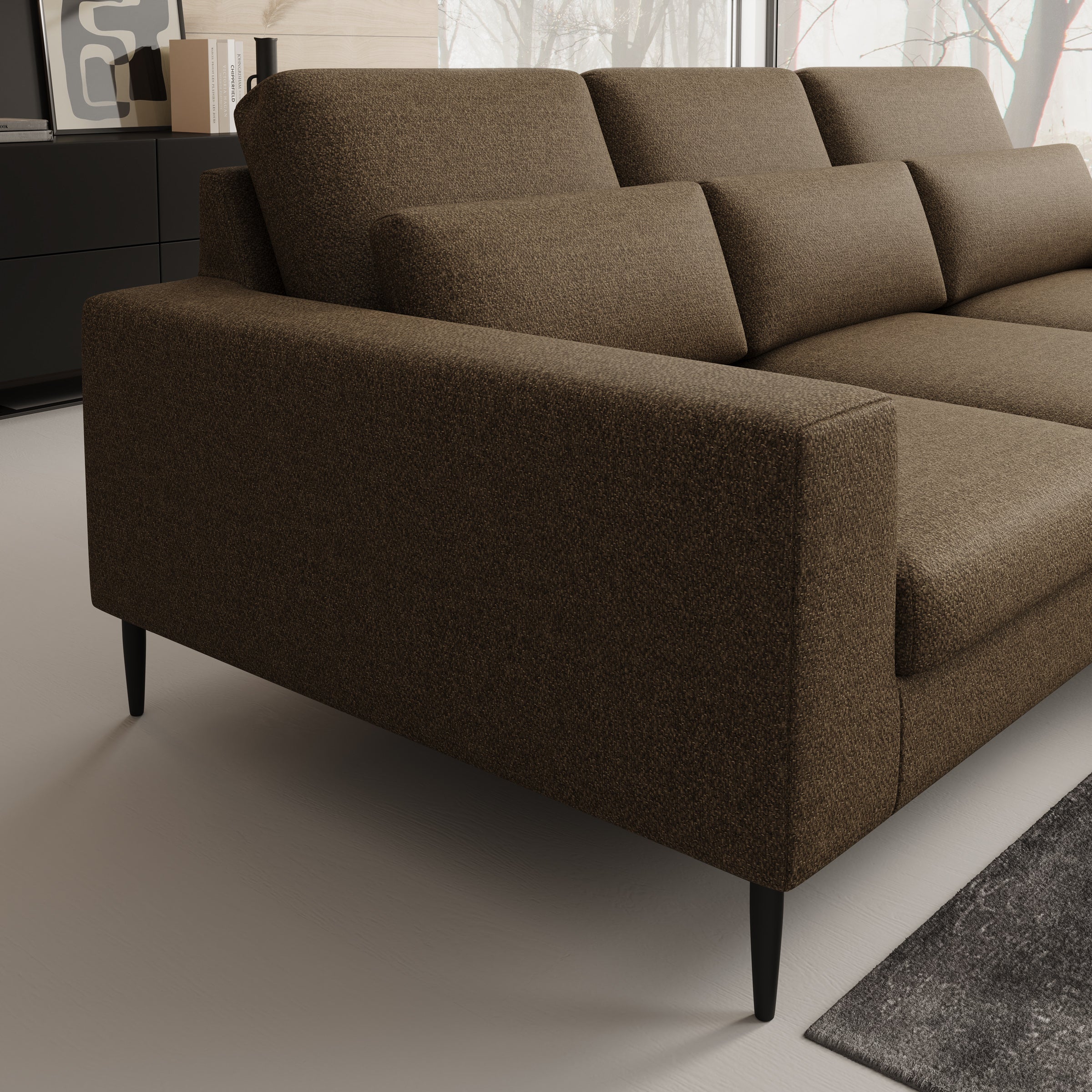Rosano - Hoekbank 3-zits met chaise longue - Stof bruin - Rechts
