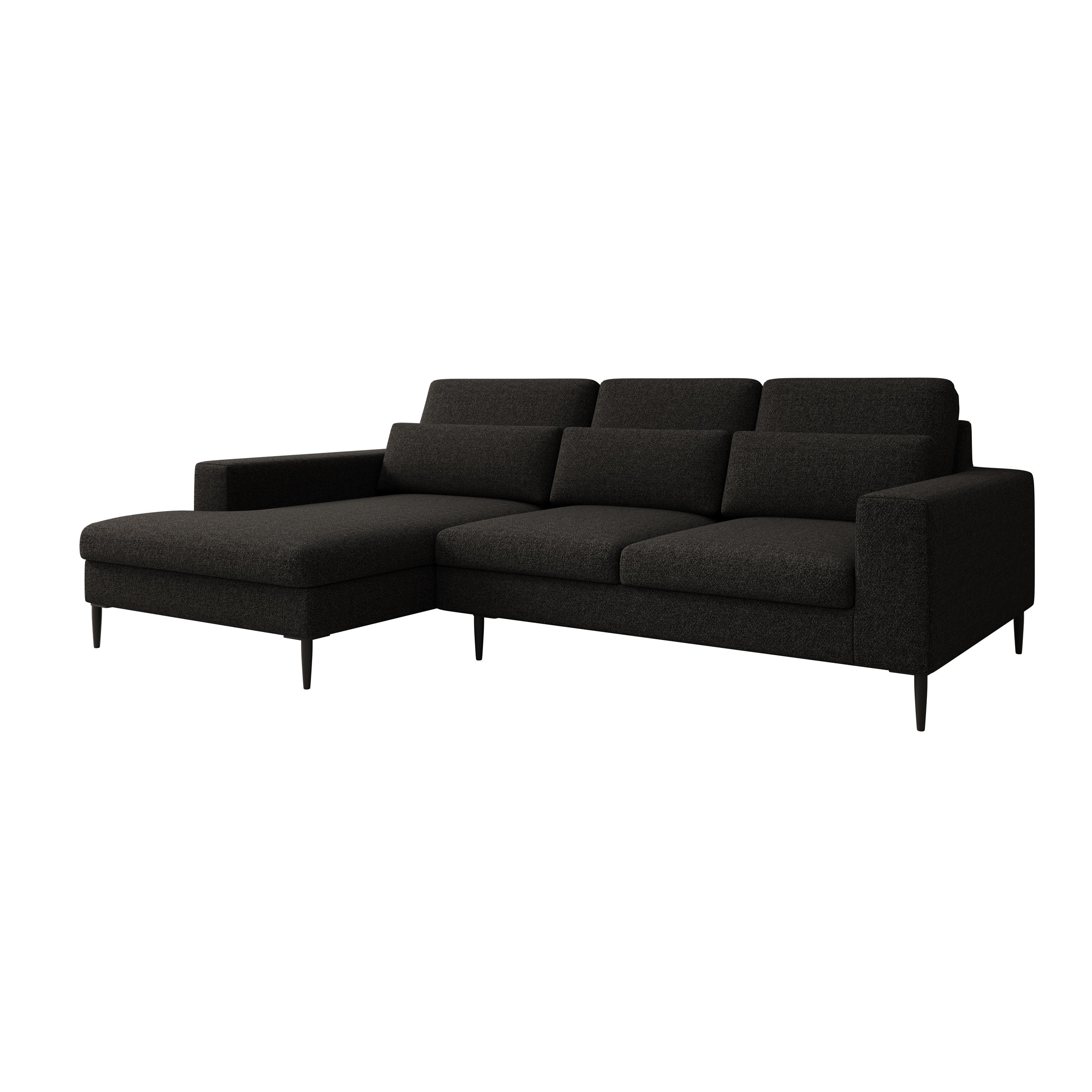 Rosano - Hoekbank 3-zits met chaise longue - Stof zwart - Links