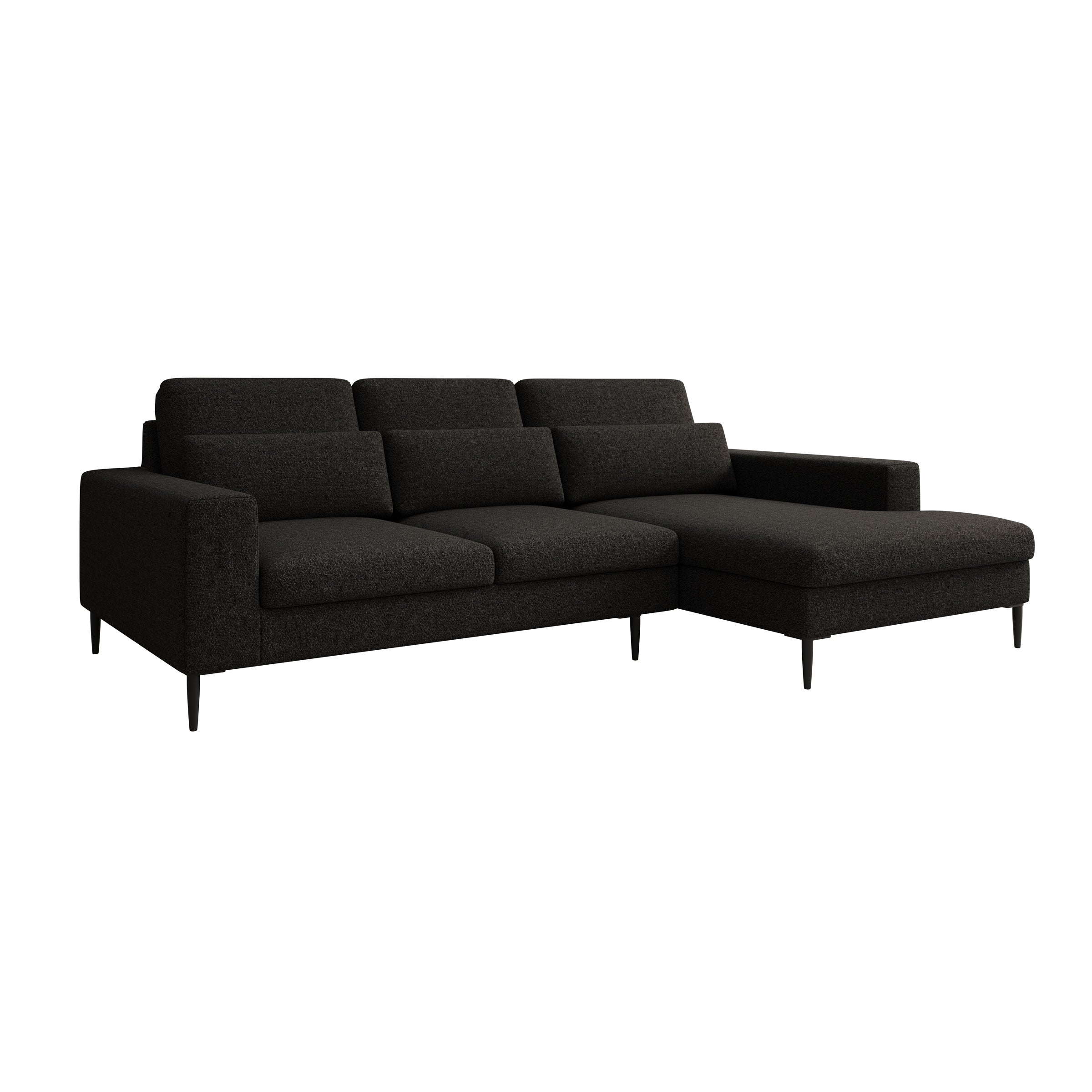 Rosano - Hoekbank 3-zits met chaise longue - Stof zwart - Rechts