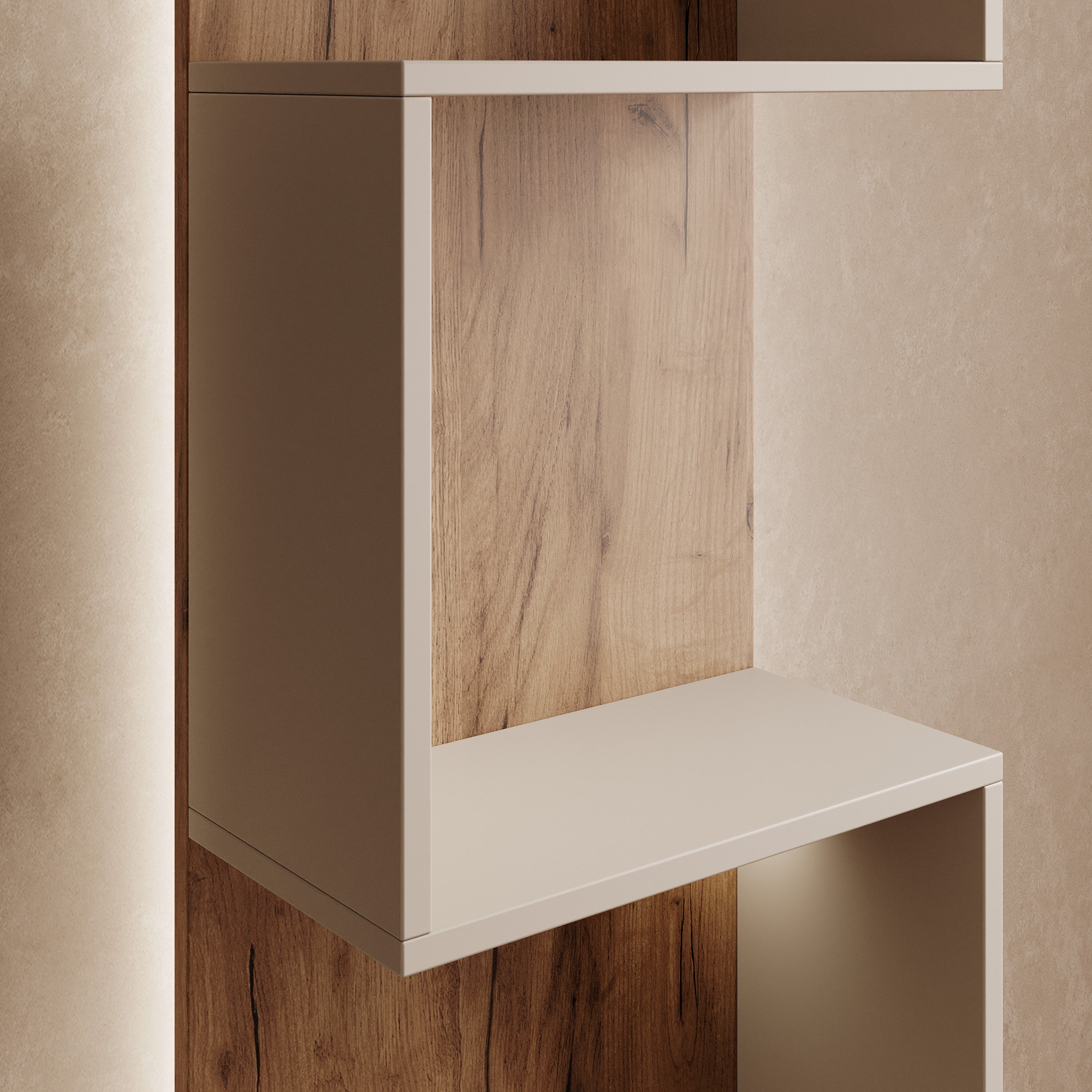 Rovik - TV-Meubel met LED - Beige/Eikenpatroon - 180x33x156 cm