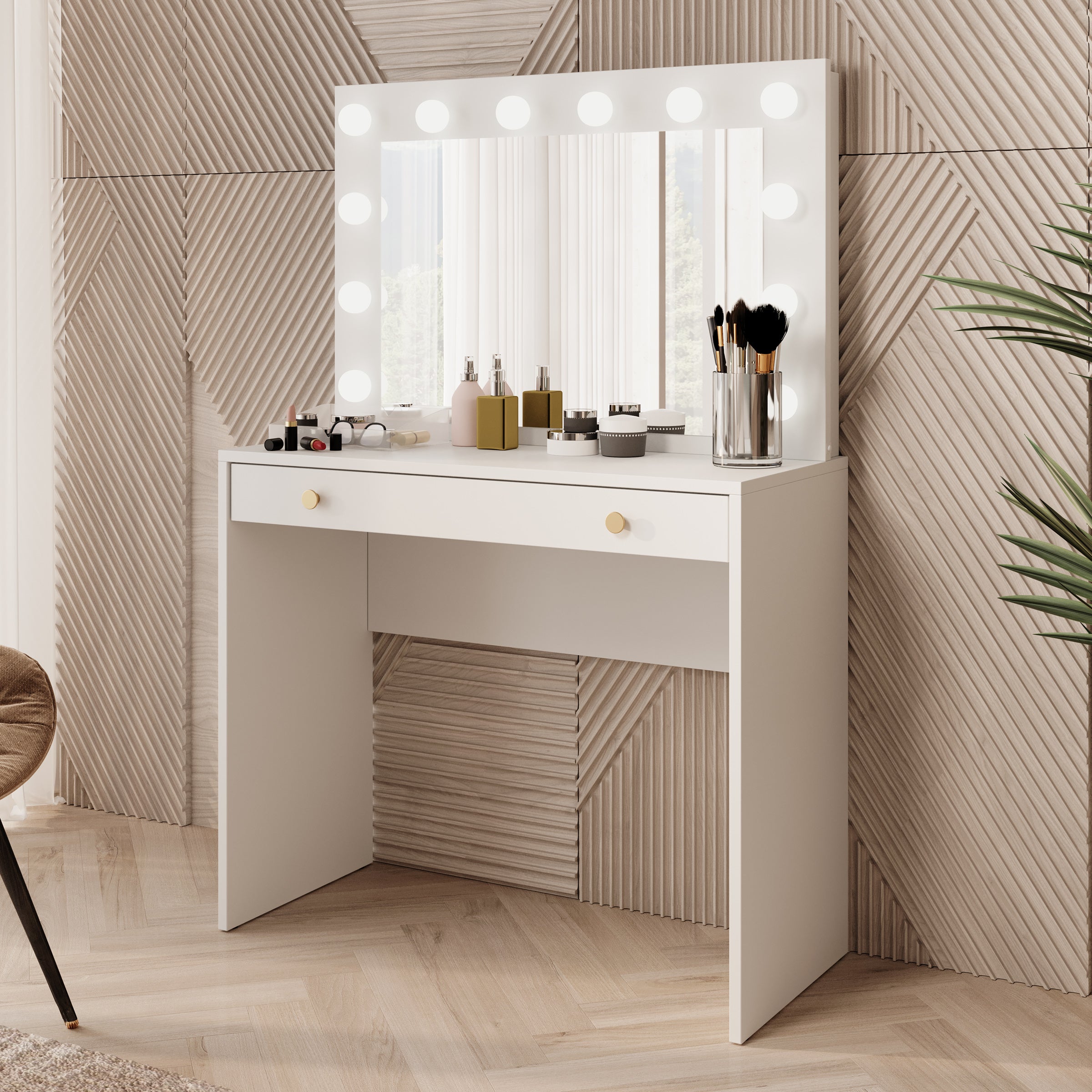 Rumble 2 - Kaptafel met spiegel - Wit - 90x40x136 cm