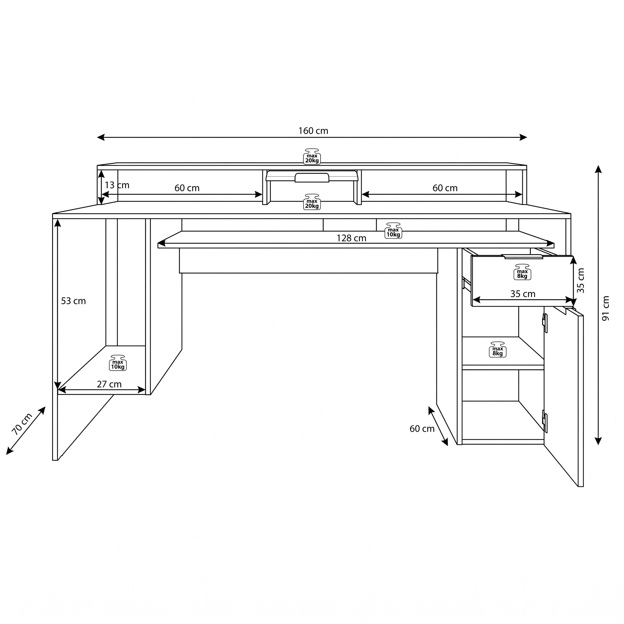 Ryan - Bureau - Grijs - 160x70x91 cm