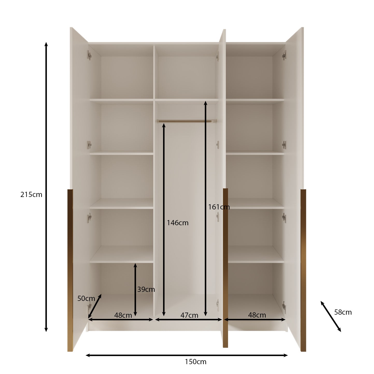 Sabre - Kledingkast 3-deurs - Beige - 150x58x215 cm