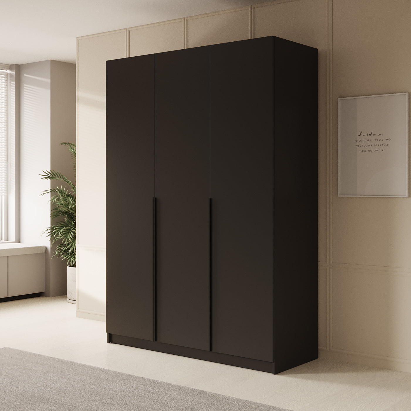 Sabre - Kledingkast 3-deurs - Zwart - 150x58x215 cm