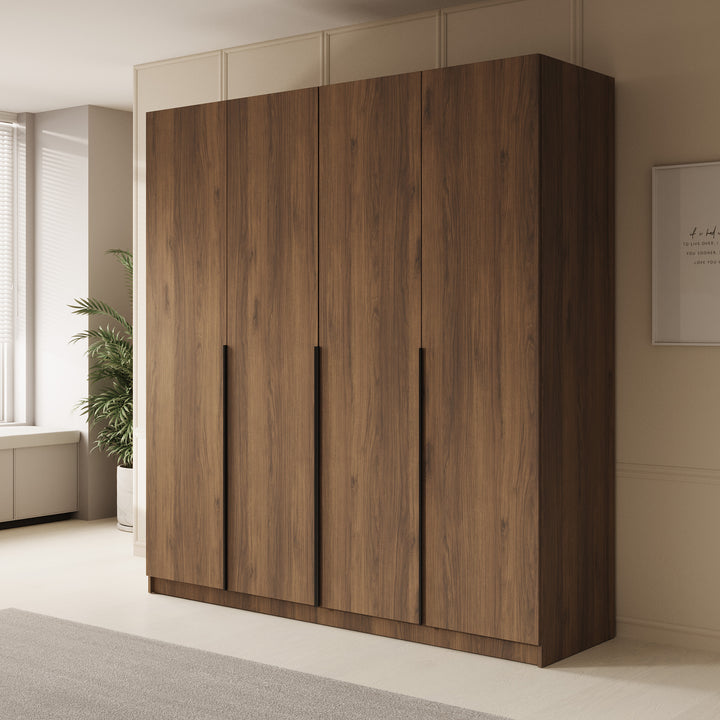 Sabre - Kledingkast met 4 deuren - Walnootpatroon - 200x58x215 cm