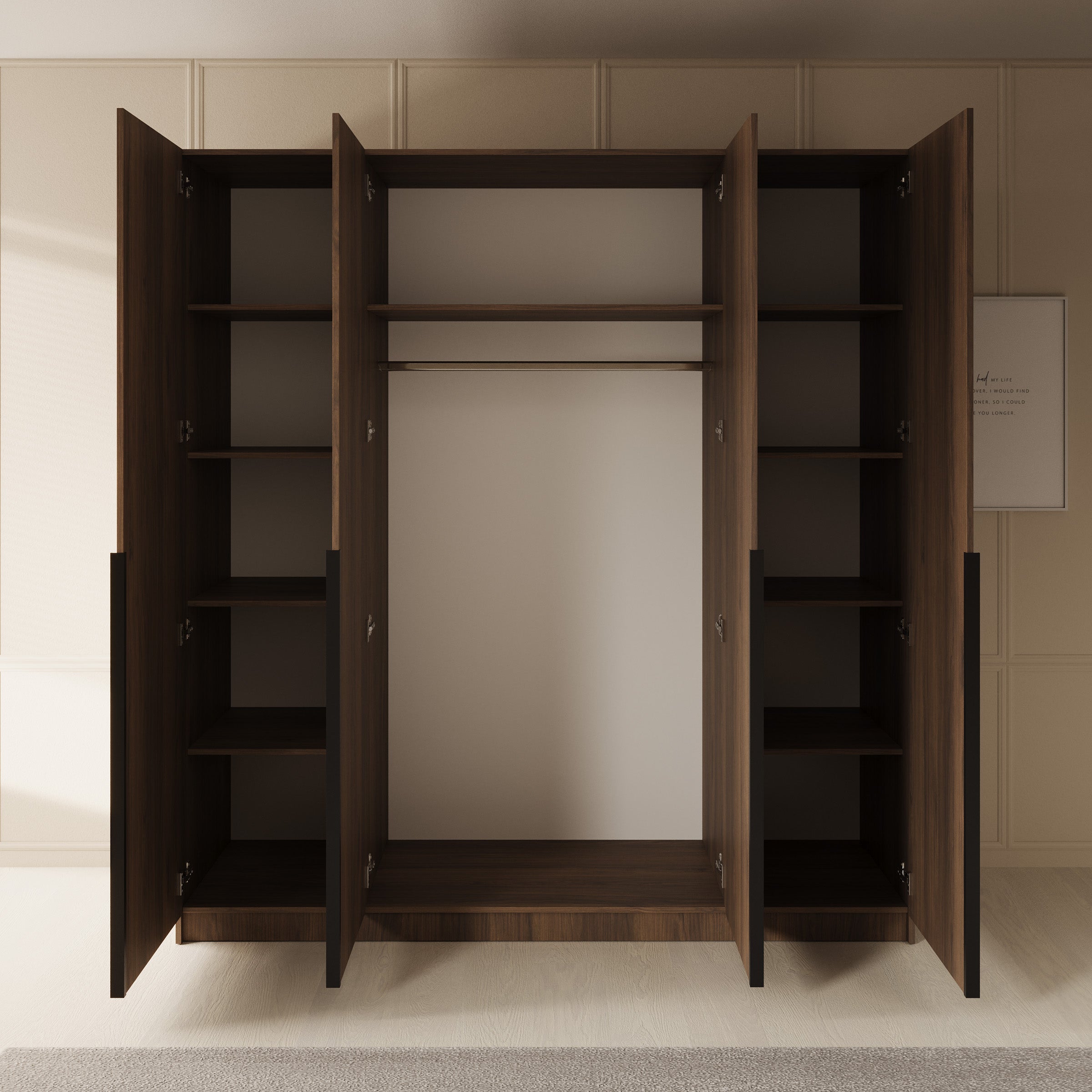 Sabre - Kledingkast met 4 deuren - Walnootpatroon - 200x58x215 cm