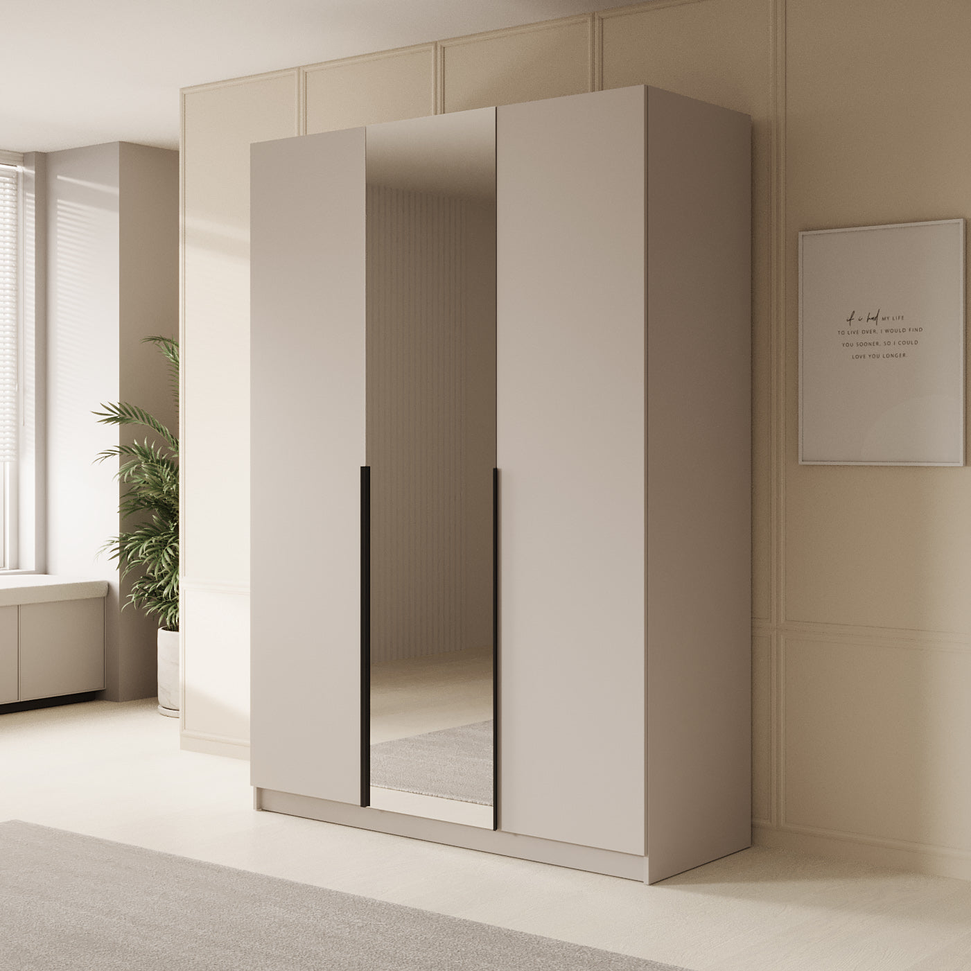 Sabre - Kledingkast met spiegel - Beige - 150x58x215 cm