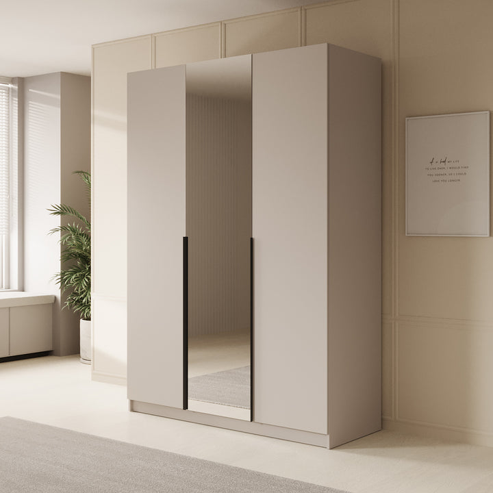 Sabre - Kledingkast met spiegel - Beige - 150x58x215 cm