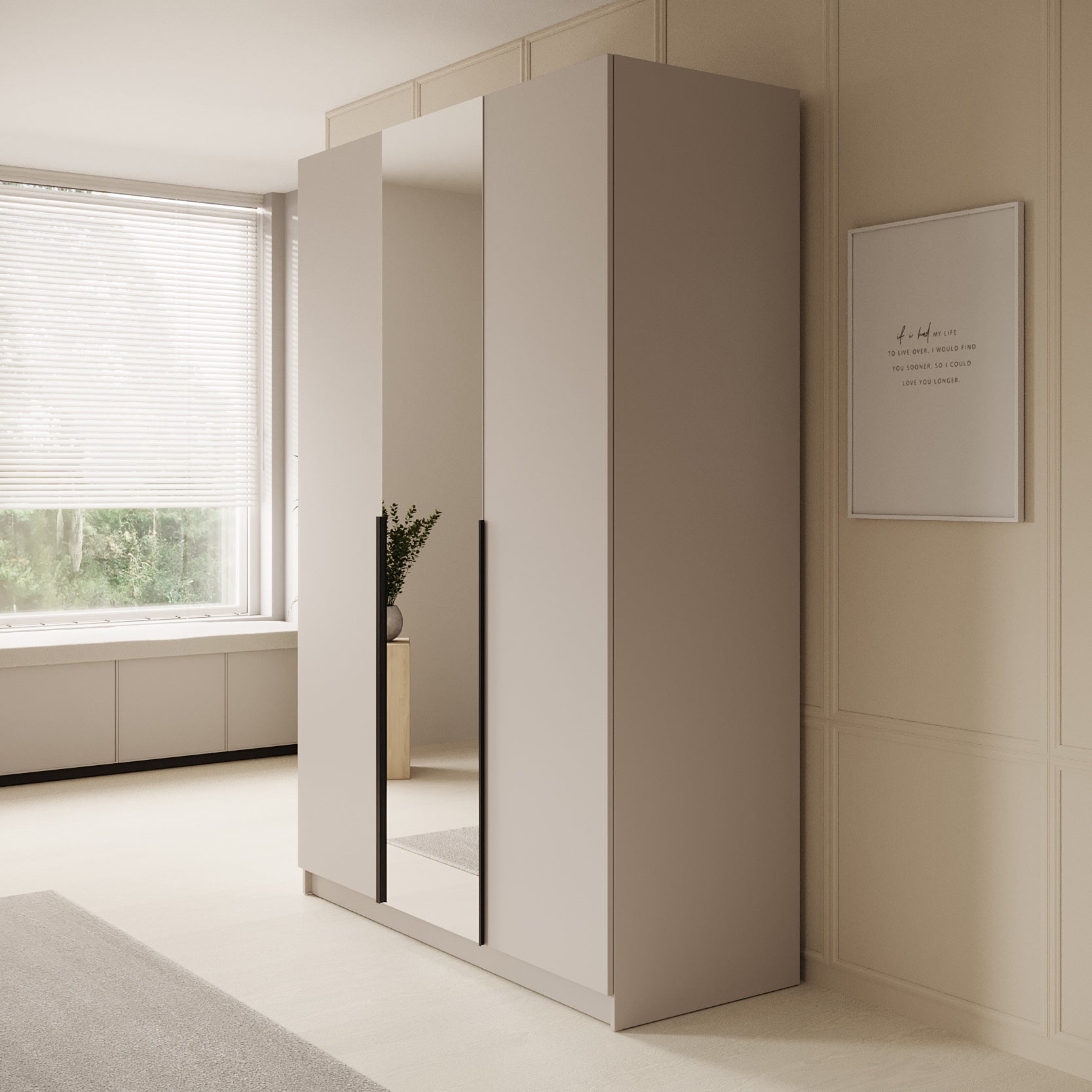 Sabre - Kledingkast met spiegel - Beige - 150x58x215 cm