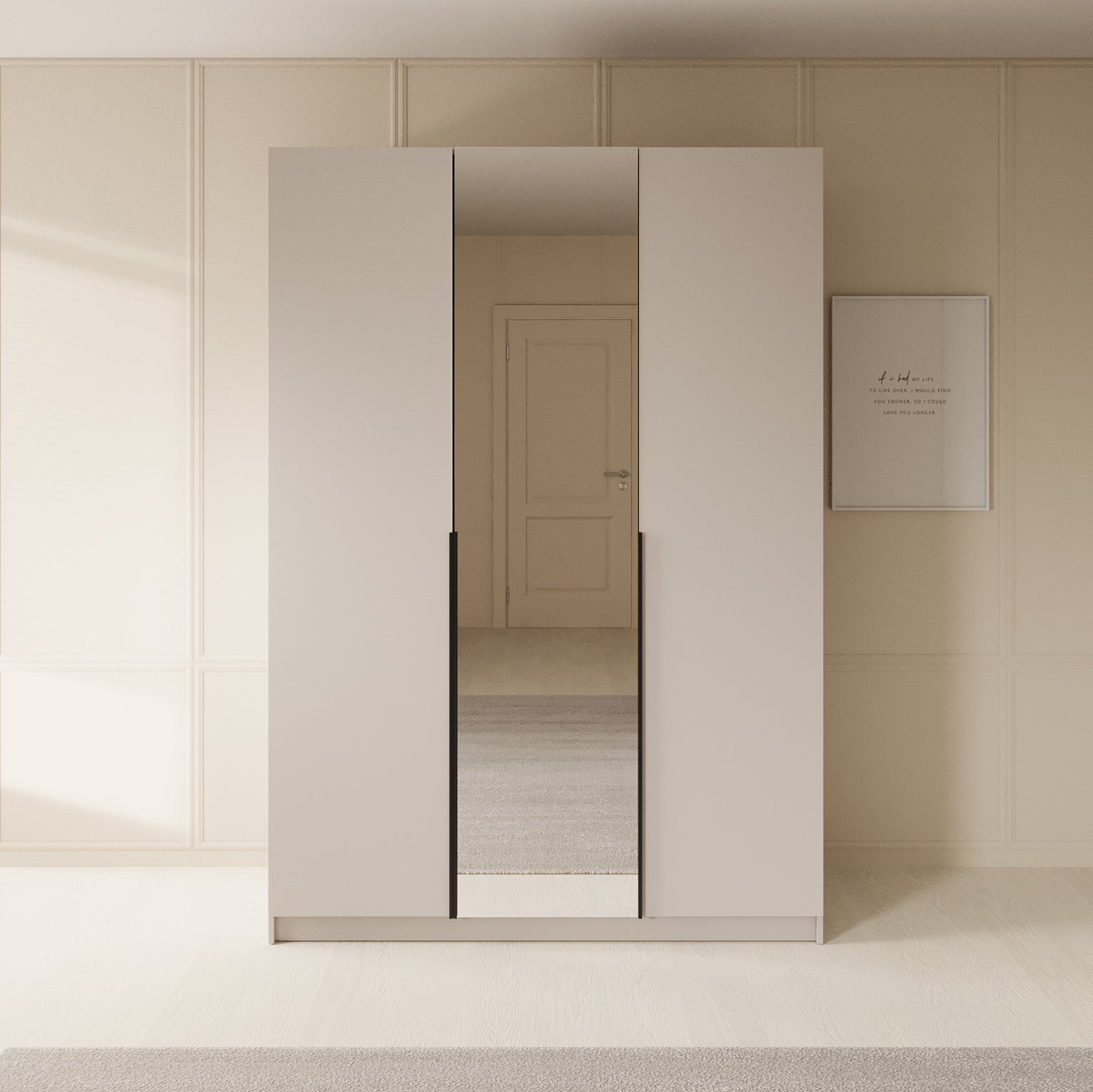 Sabre - Kledingkast met spiegel - Beige - 150x58x215 cm