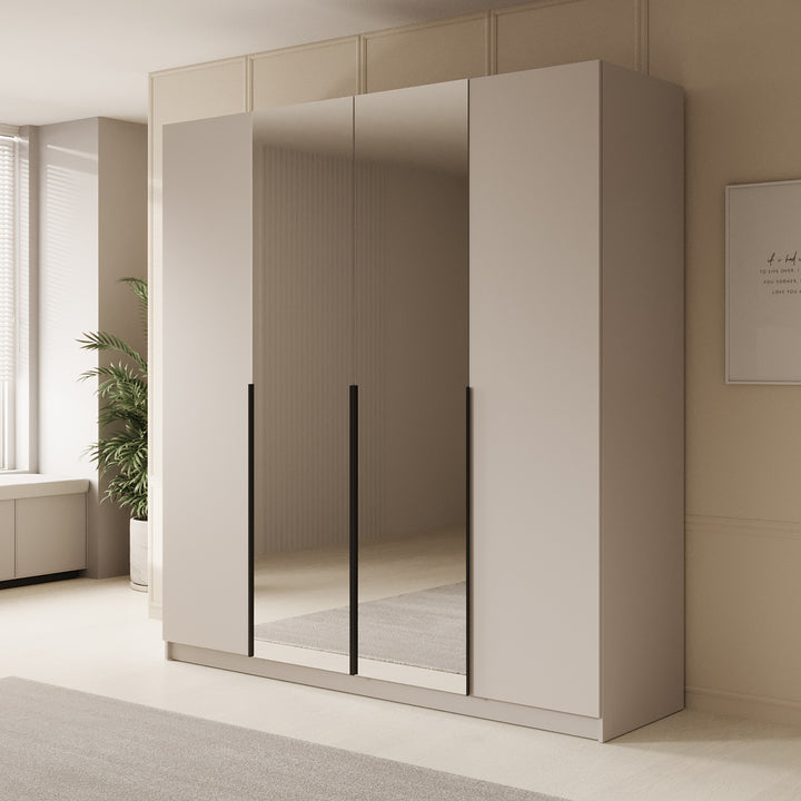 Sabre - Kledingkast met spiegel - Beige - 200x58x215 cm