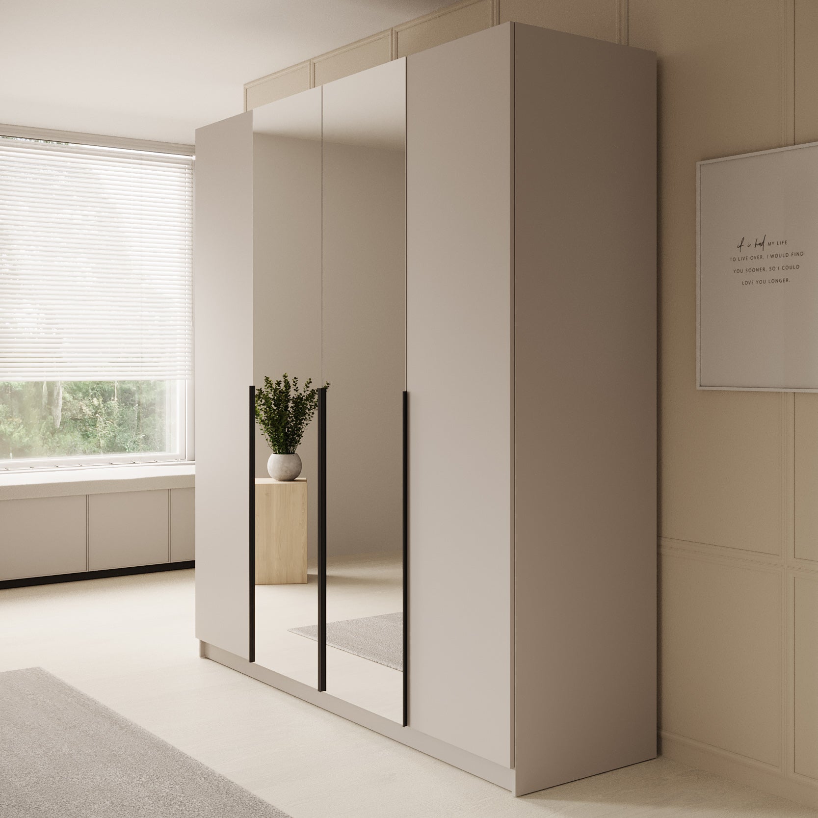 Sabre - Kledingkast met spiegel - Beige - 200x58x215 cm