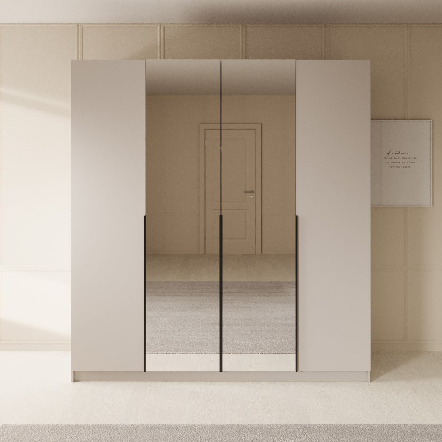 Sabre - Kledingkast met spiegel - Beige - 200x58x215 cm