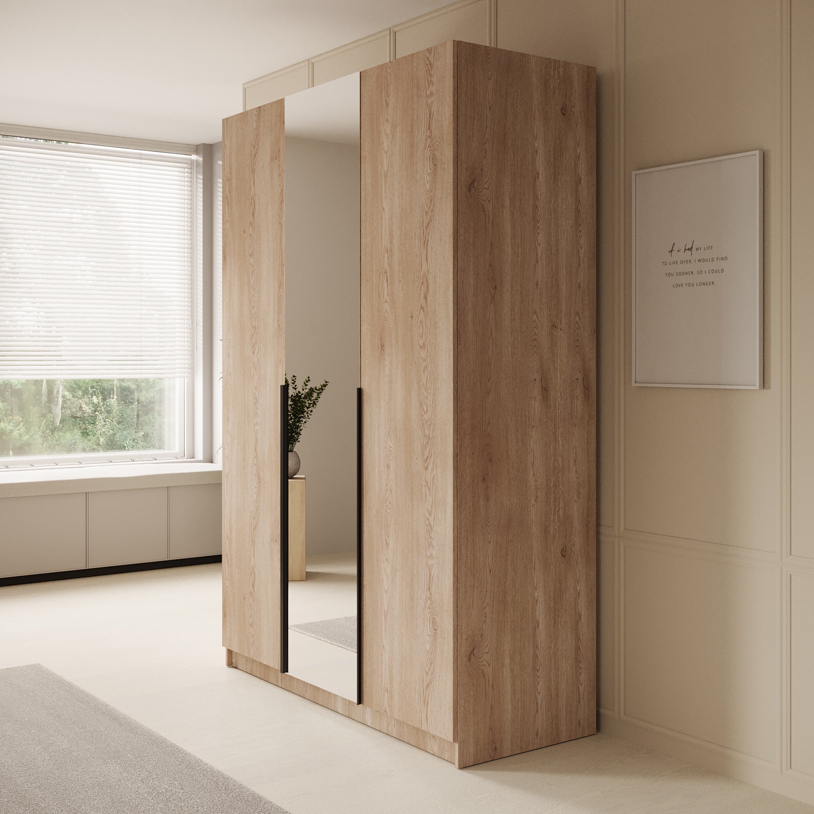 Sabre - Kledingkast met spiegel - Eiken - 150x58x215 cm