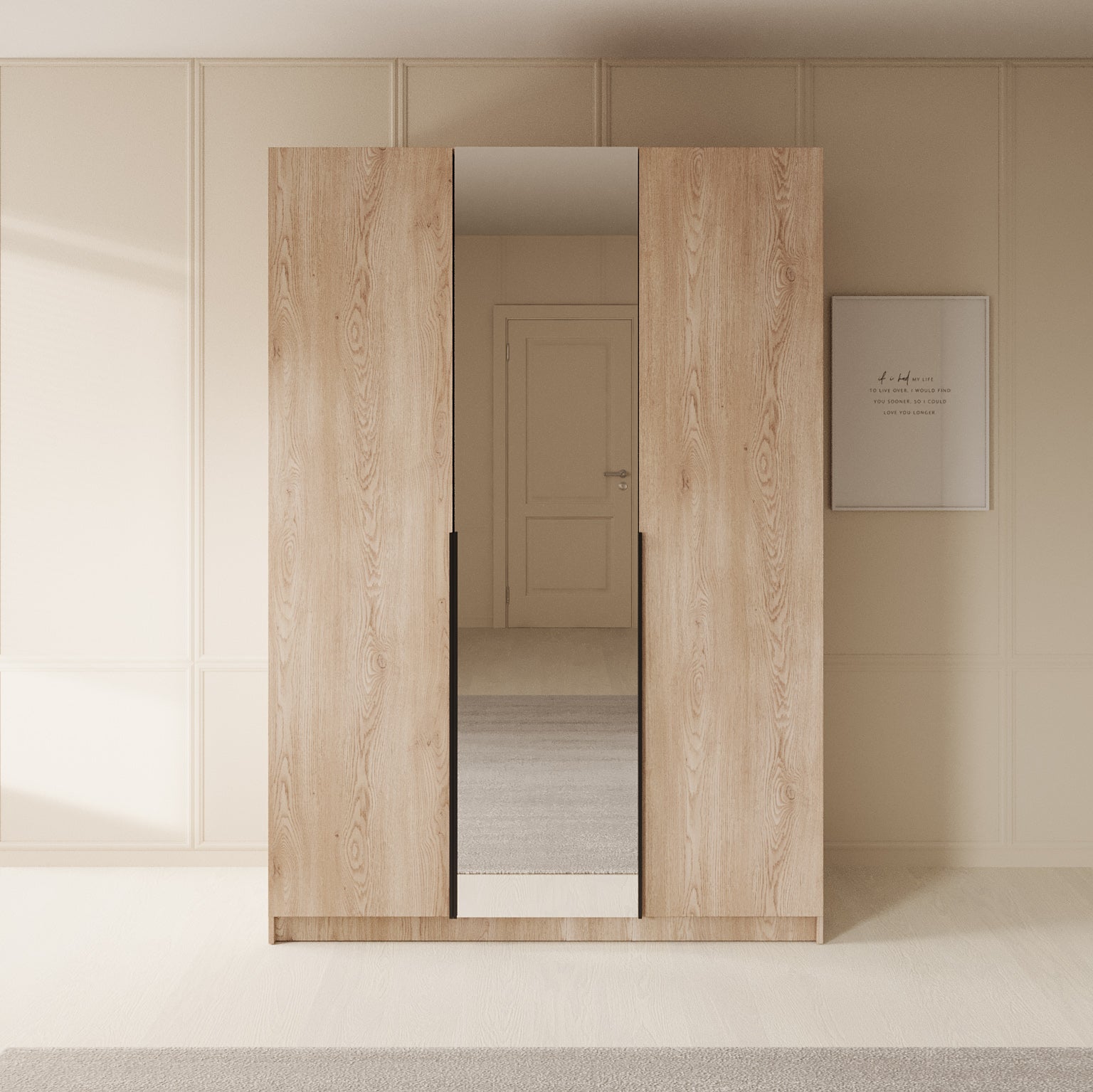 Sabre - Kledingkast met spiegel - Eiken - 150x58x215 cm