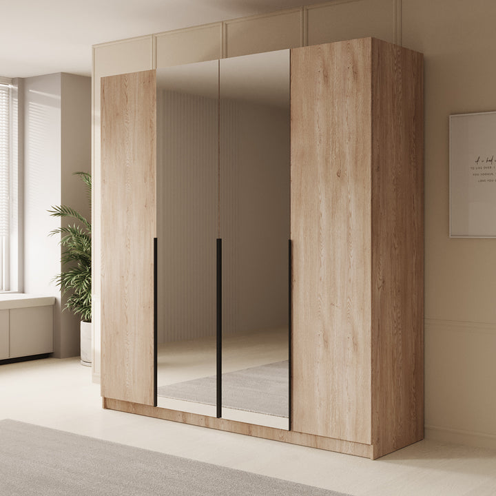 Sabre - Kledingkast met spiegel - Eiken - 200x58x215 cm