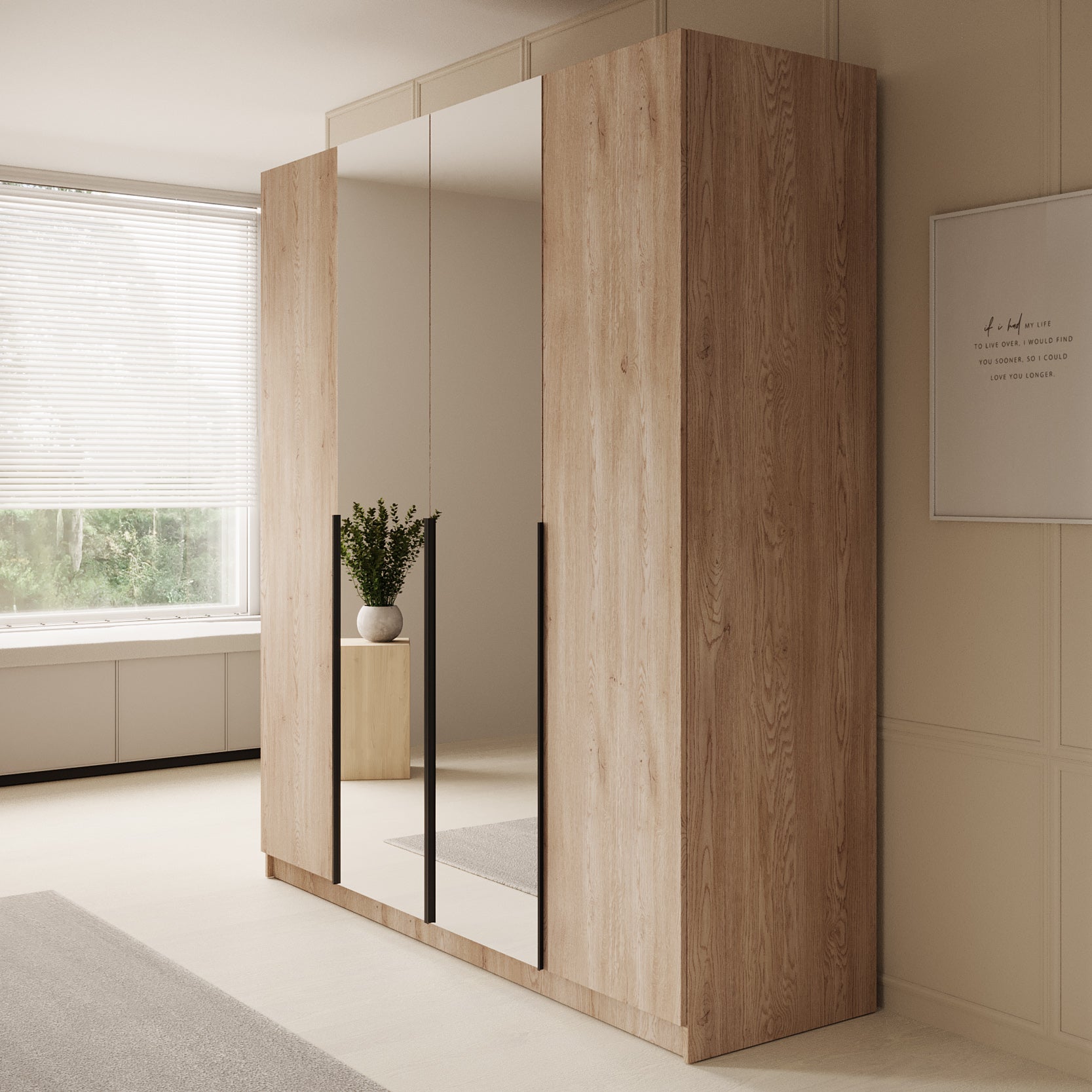 Sabre - Kledingkast met spiegel - Eiken - 200x58x215 cm