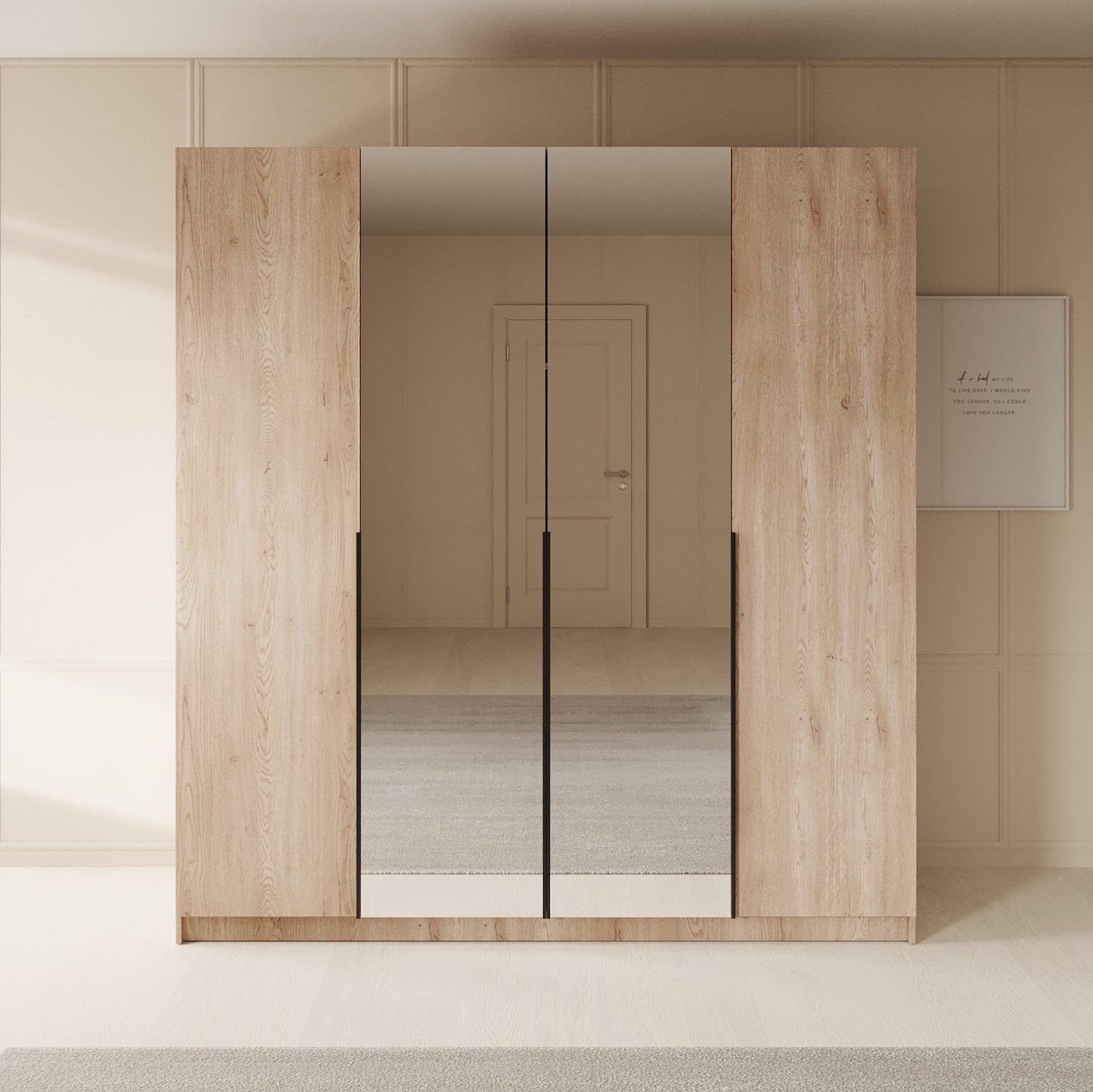 Sabre - Kledingkast met spiegel - Eiken - 200x58x215 cm