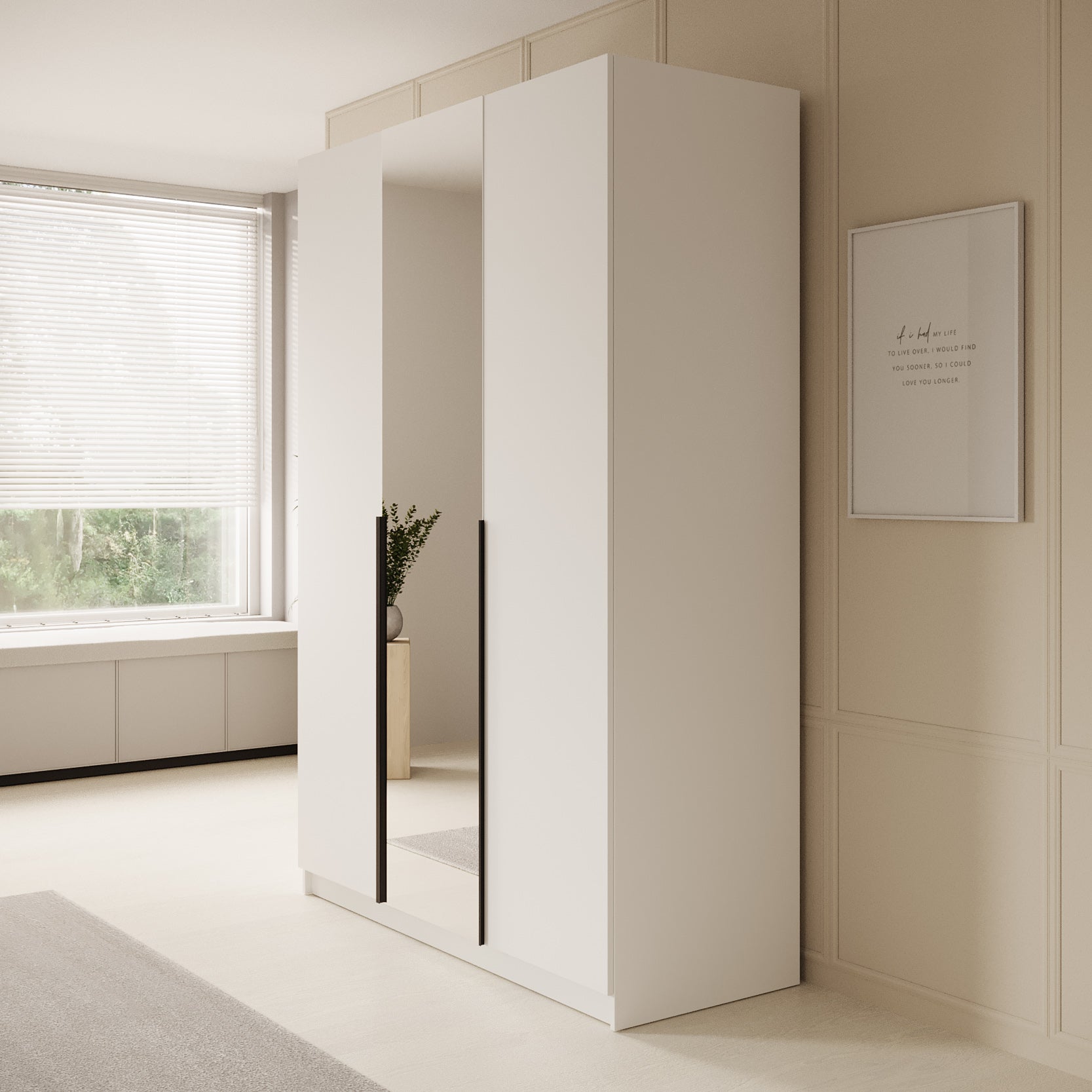 Sabre - Kledingkast met spiegel - Wit - 150x58x215 cm