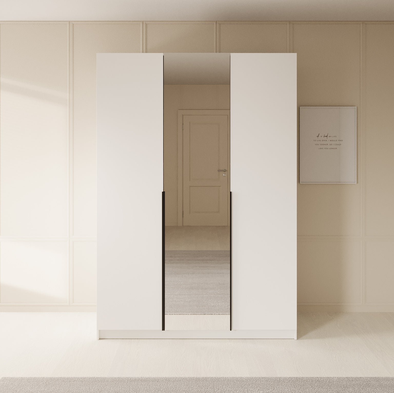 Sabre - Kledingkast met spiegel - Wit - 150x58x215 cm