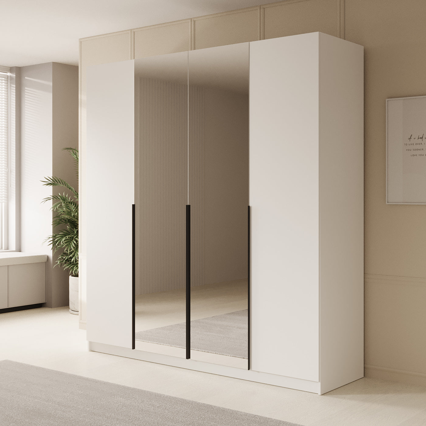 Sabre - Kledingkast met spiegel - Wit - 200x58x215 cm