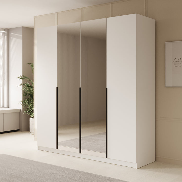 Sabre - Kledingkast met spiegel - Wit - 200x58x215 cm