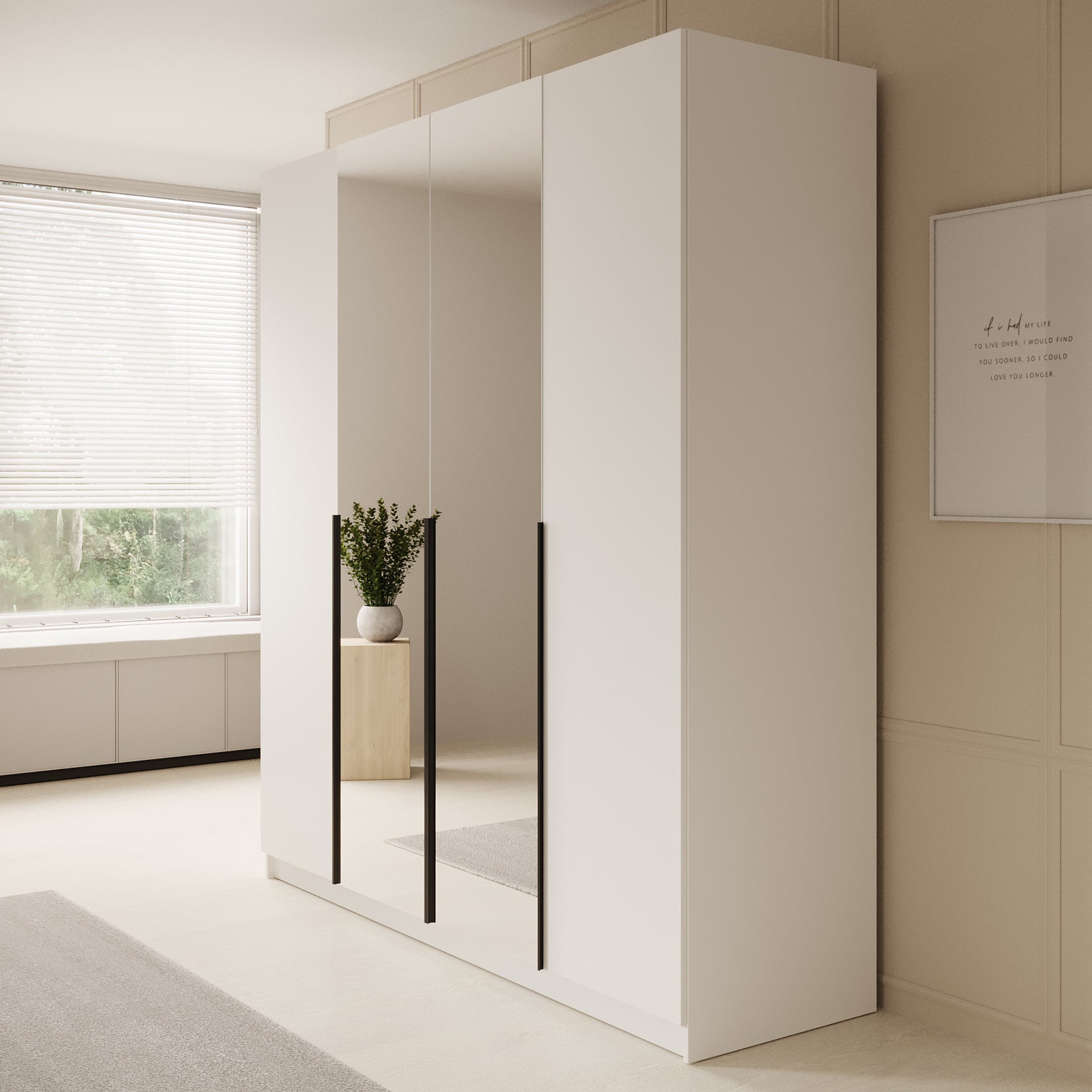 Sabre - Kledingkast met spiegel - Wit - 200x58x215 cm