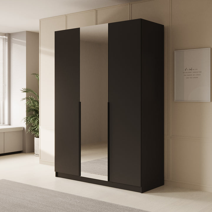 Sabre - Kledingkast met spiegel - Zwart - 150x58x215 cm
