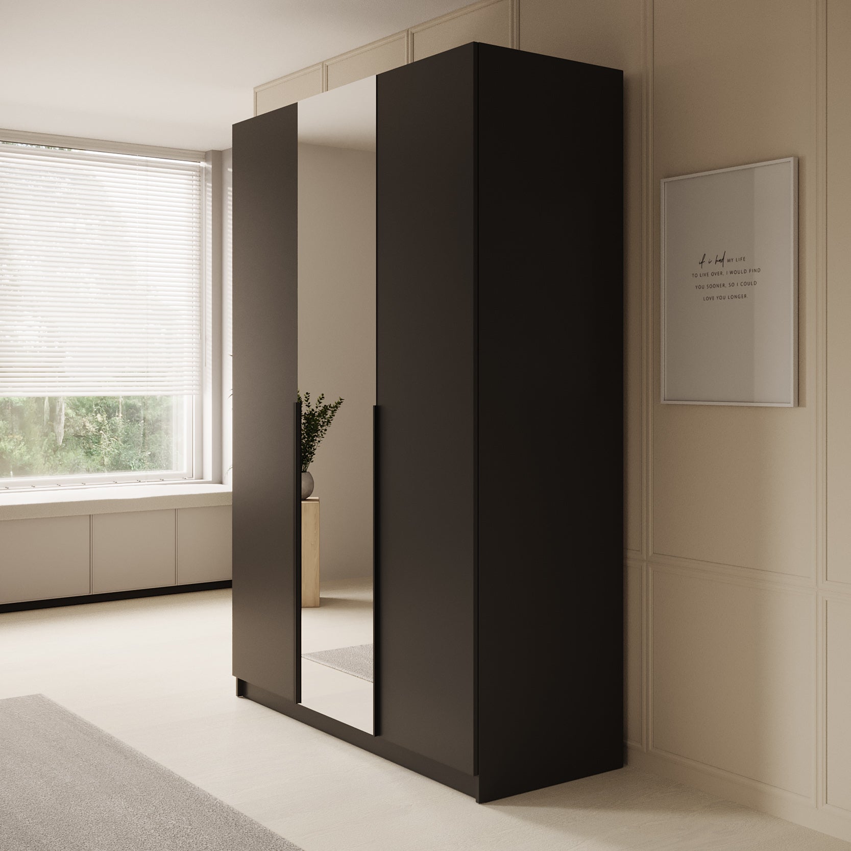 Sabre - Kledingkast met spiegel - Zwart - 150x58x215 cm