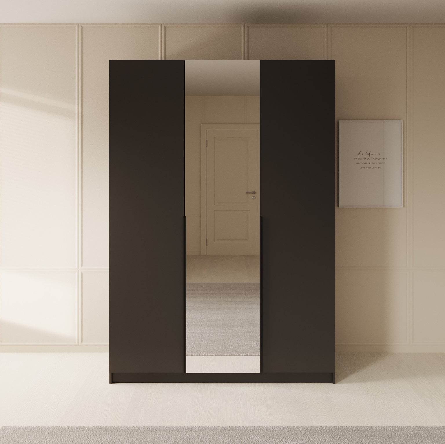 Sabre - Kledingkast met spiegel - Zwart - 150x58x215 cm