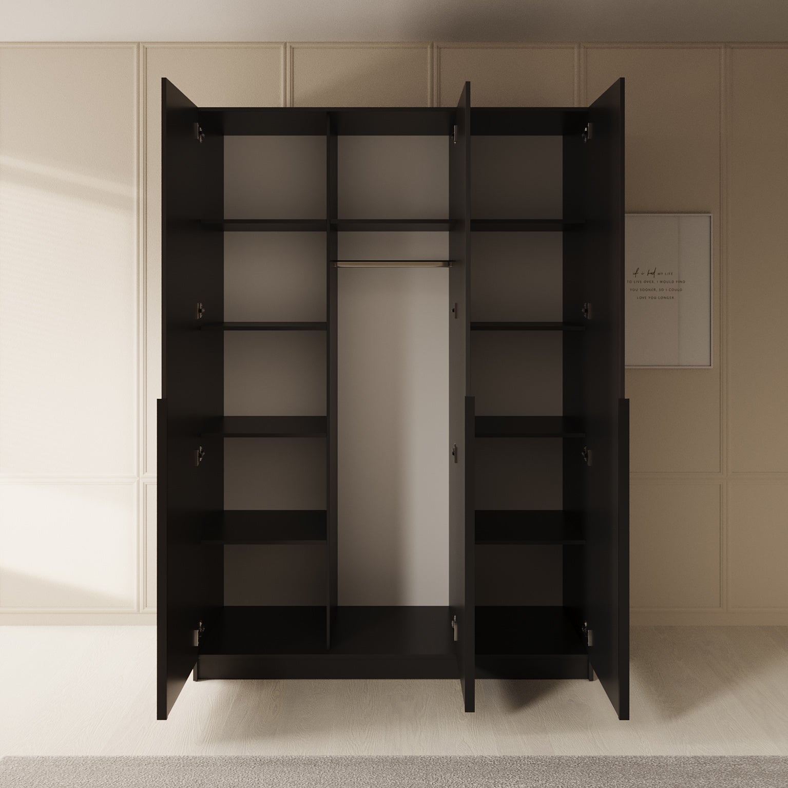 Sabre - Kledingkast met spiegel - Zwart - 150x58x215 cm