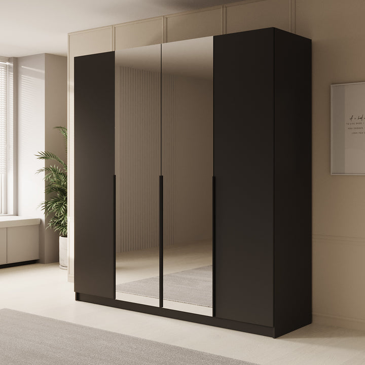 Sabre - Kledingkast met spiegel - Zwart - 200x58x215 cm