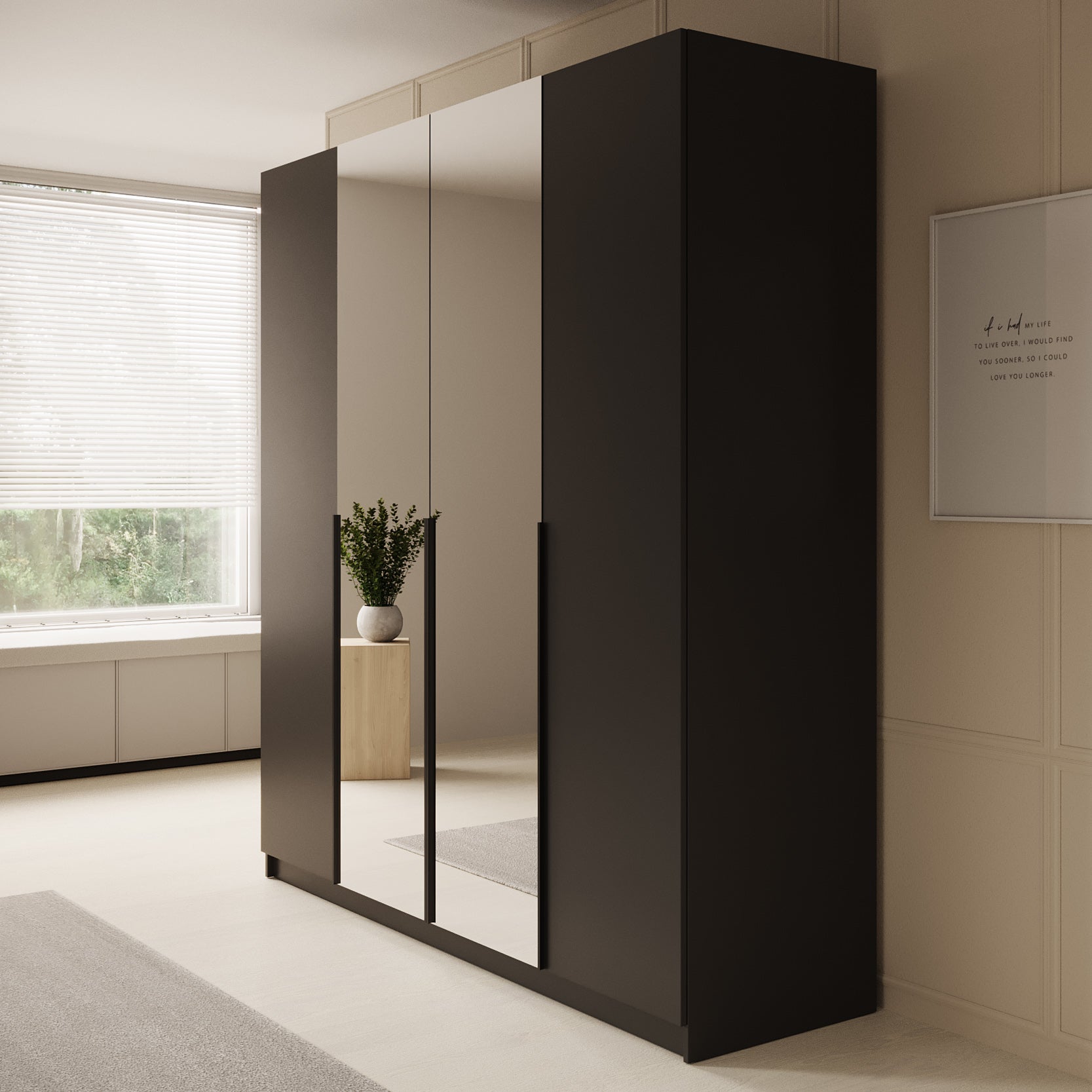 Sabre - Kledingkast met spiegel - Zwart - 200x58x215 cm