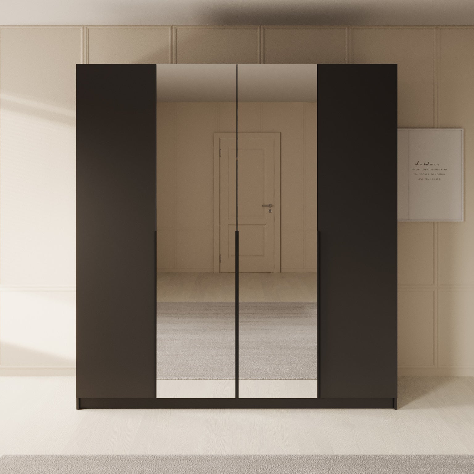 Sabre - Kledingkast met spiegel - Zwart - 200x58x215 cm