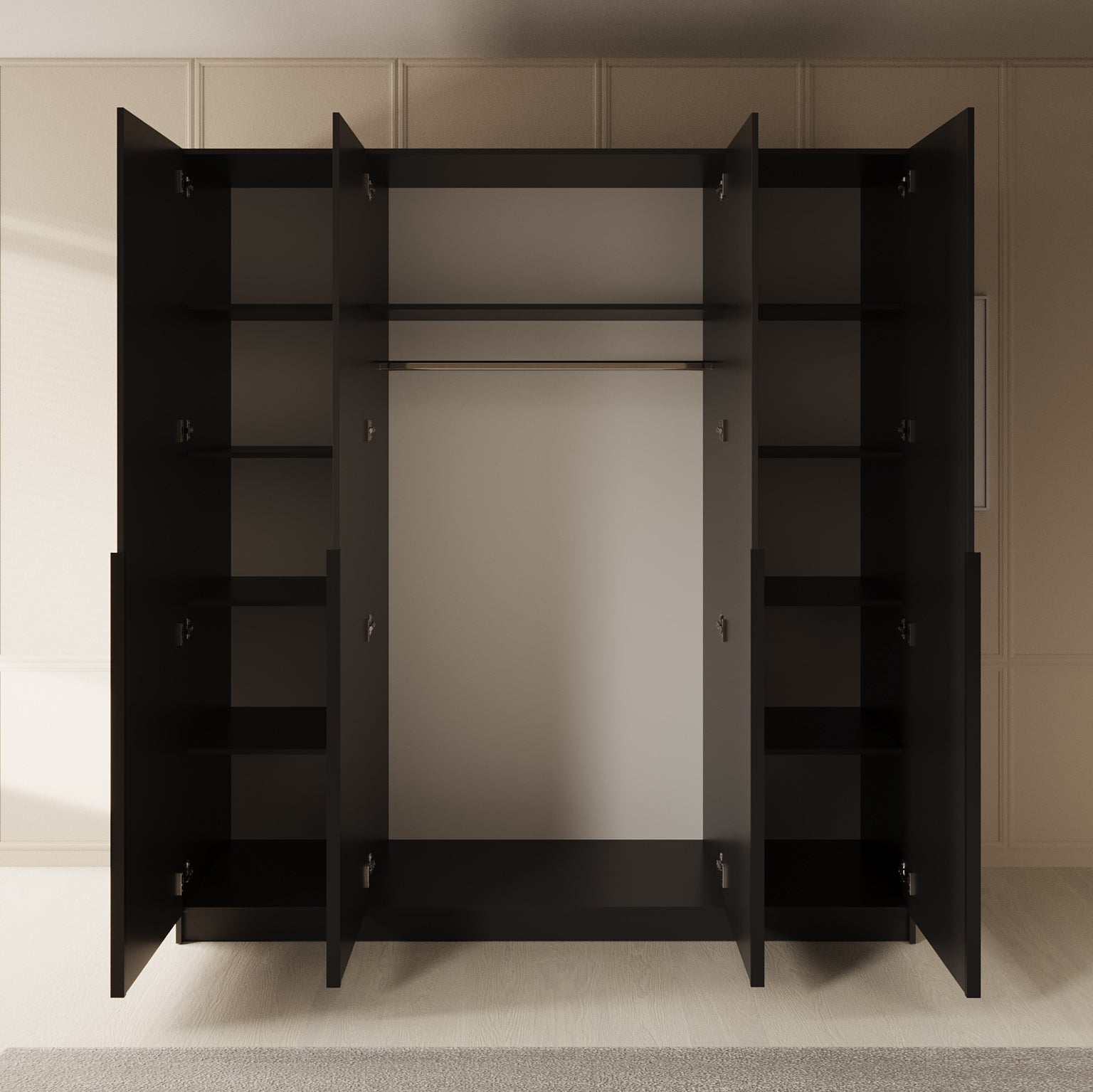 Sabre - Kledingkast met spiegel - Zwart - 200x58x215 cm