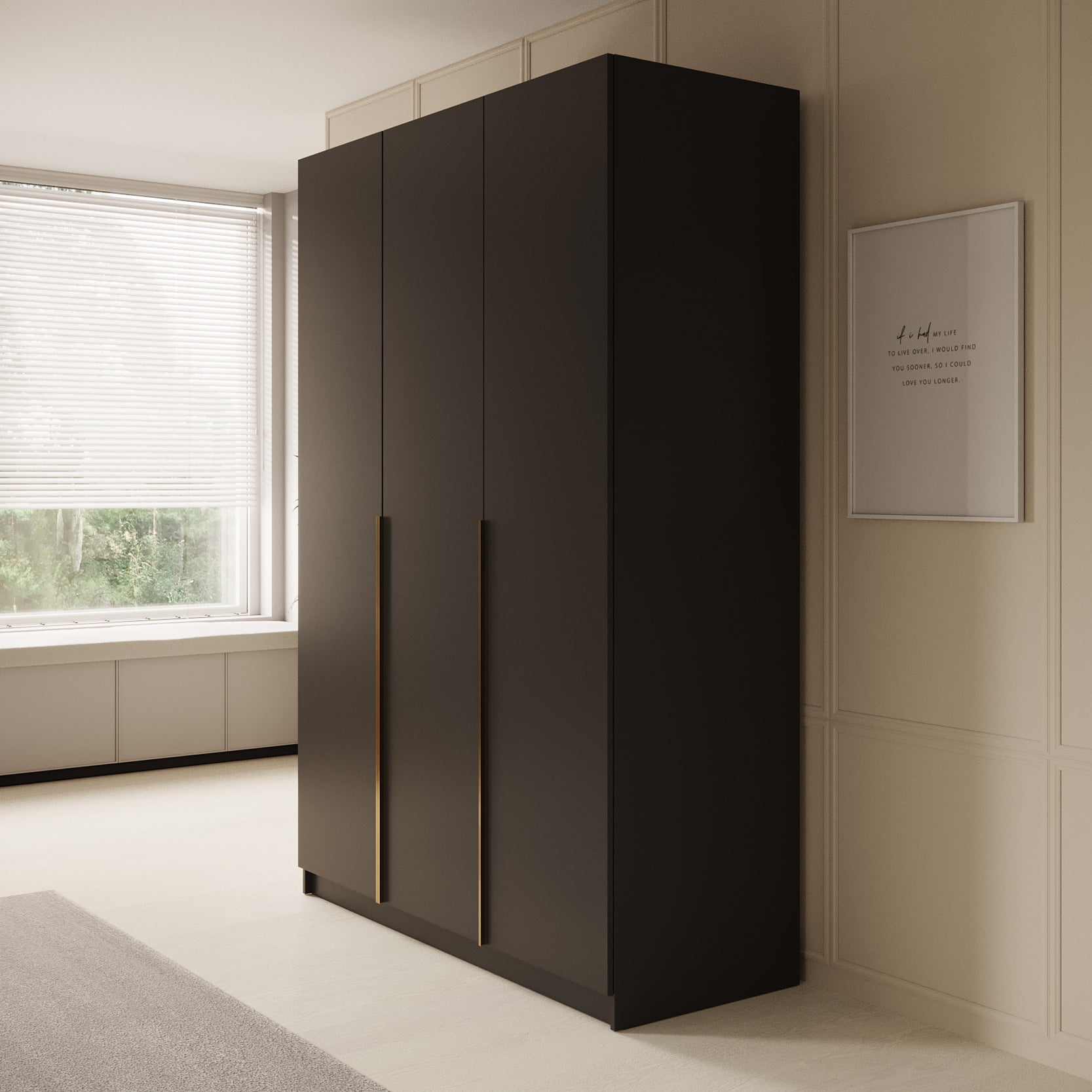 Sabre 2 - Kledingkast 3-deurs - Zwart - 150x58x215 cm