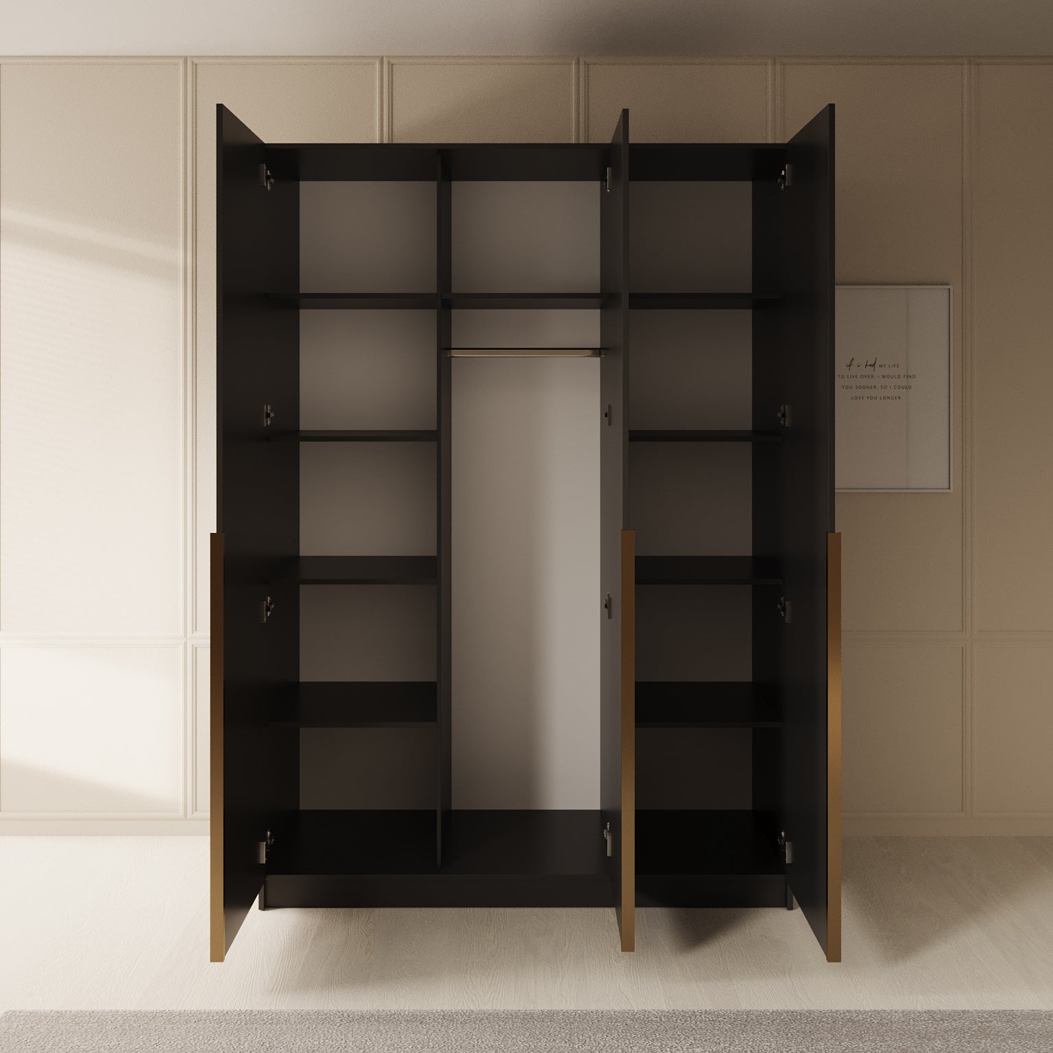 Sabre 2 - Kledingkast 3-deurs - Zwart - 150x58x215 cm